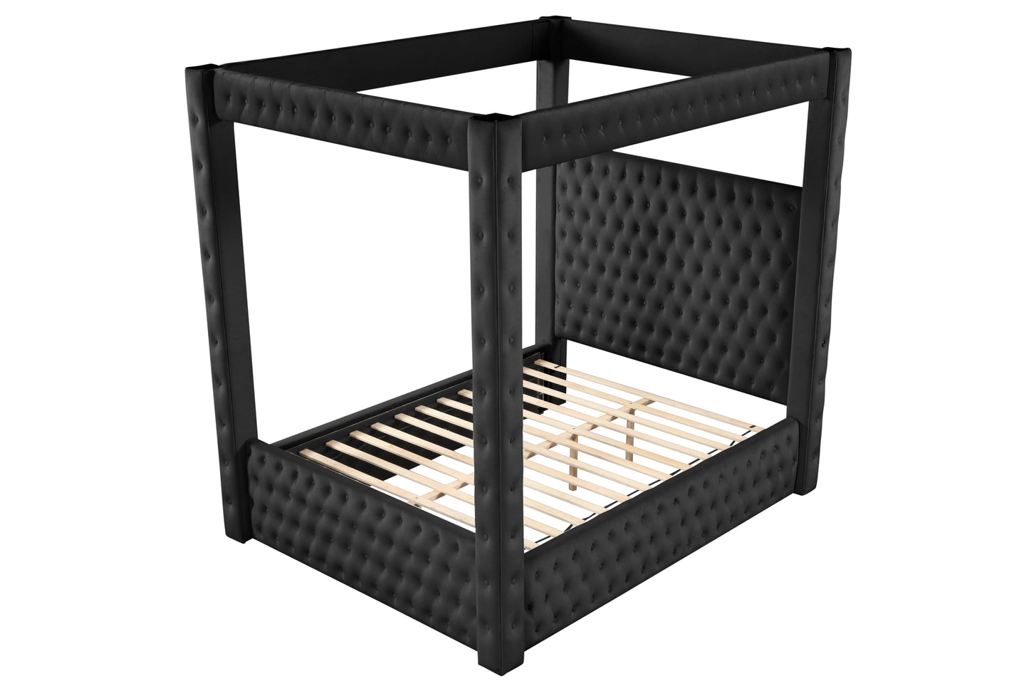 Monica luxurious Four-Poster Full Bed Made with Wood in Black - Enova Luxe Home Store