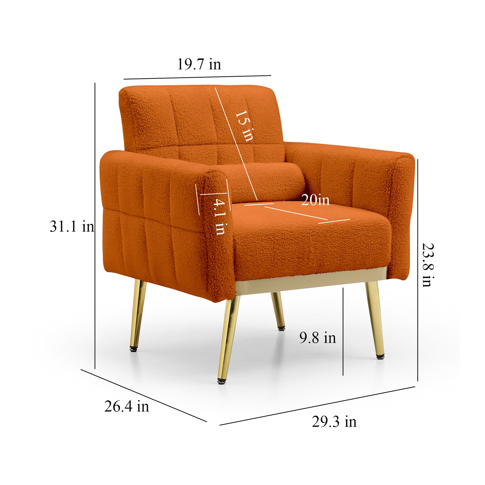 Accent Chair Modern Teddy Comfy Chair with Golden Metal Legs Lounge Chair Living Room Bedroom Reading Armchair , Orange - Enova Luxe Home Store