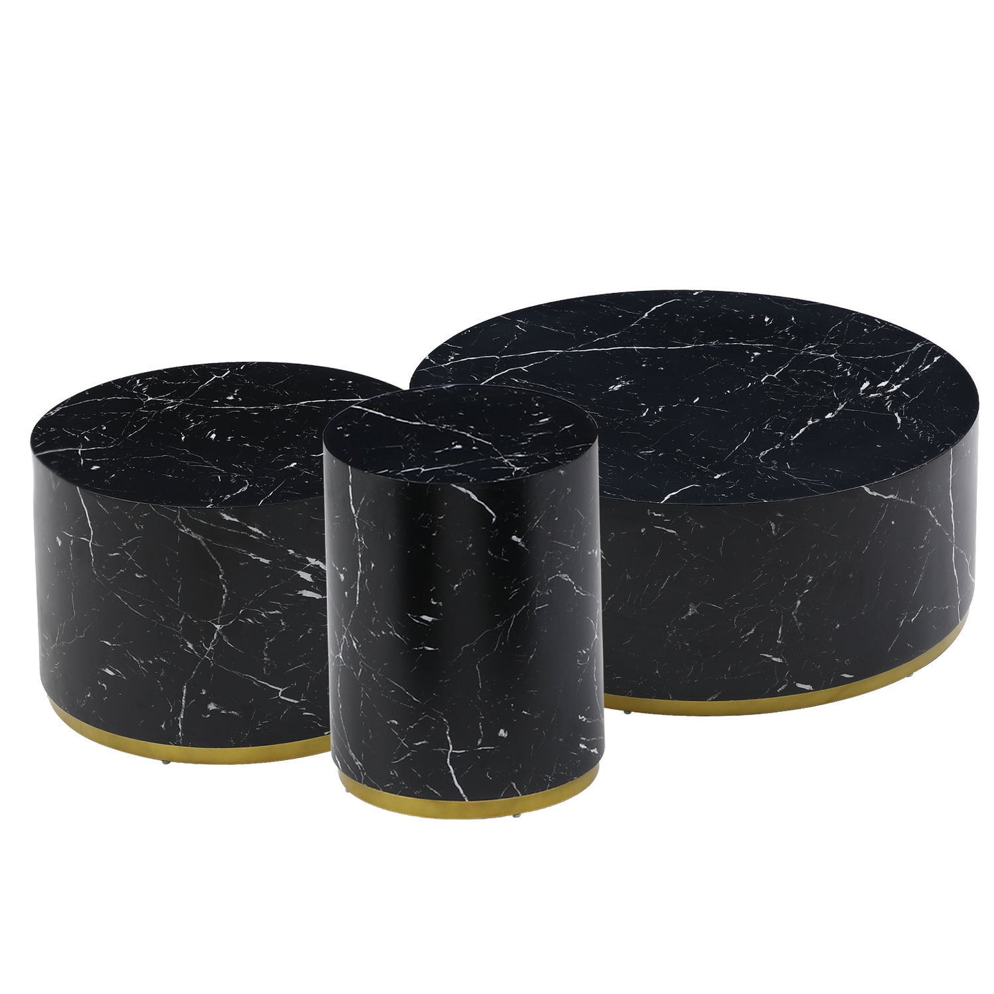 Set of 3 Black Marble Pattern  Round Coffee Table side Table End Table Set for Living Room Fully Assembled - Enova Luxe Home Store