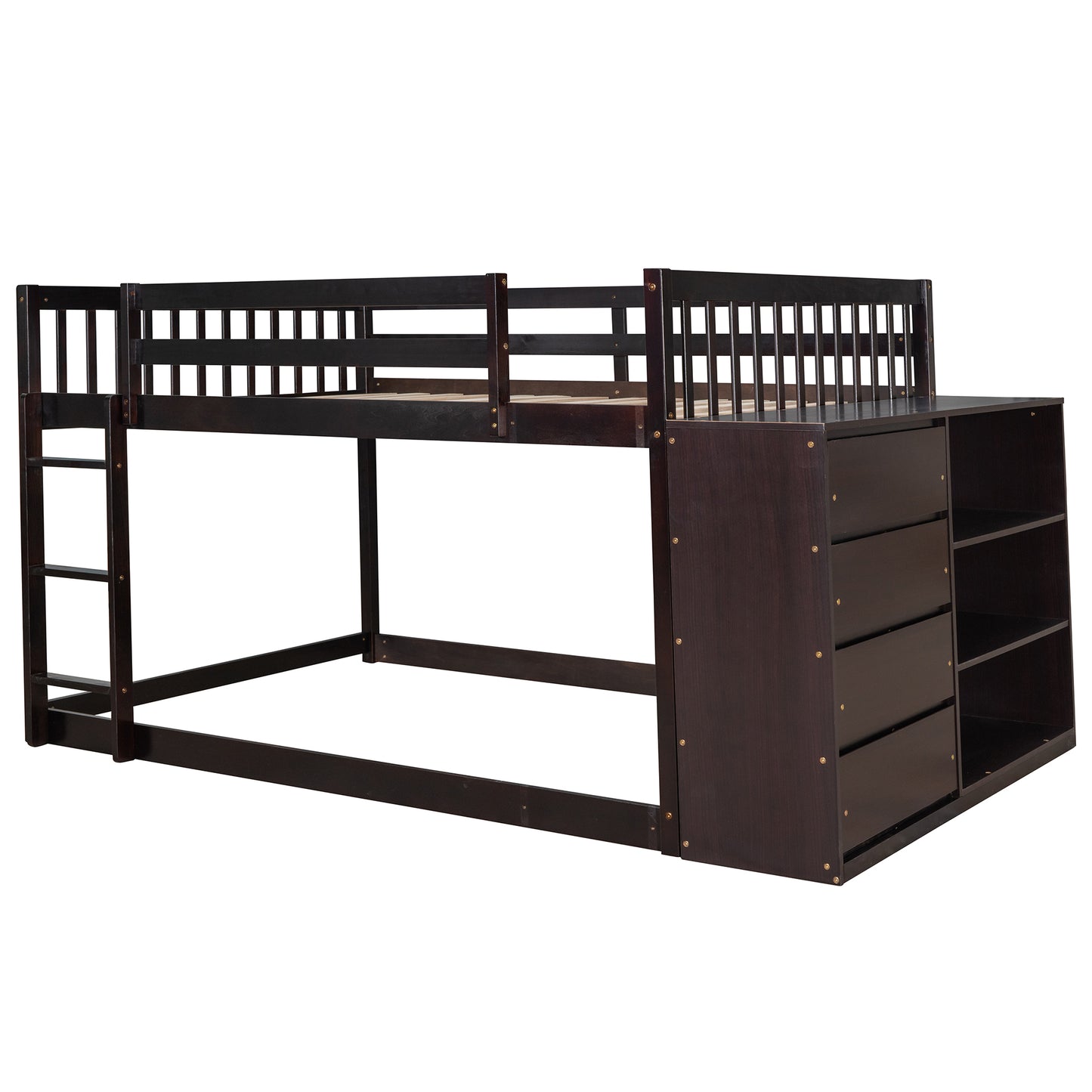 Full over Full Bunk Bed with 4 Drawers and 3 Shelves-Espresso - Enova Luxe Home Store