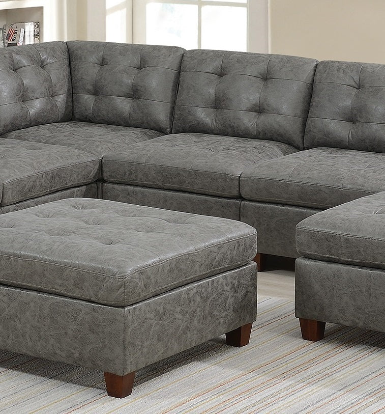 Living Room Furniture Antique Grey Modular Sectional 9pc Set Breathable Leatherette Tufted Couch 3x Corner Wedge 4x Armless Chairs and 2x Ottoman - Enova Luxe Home Store