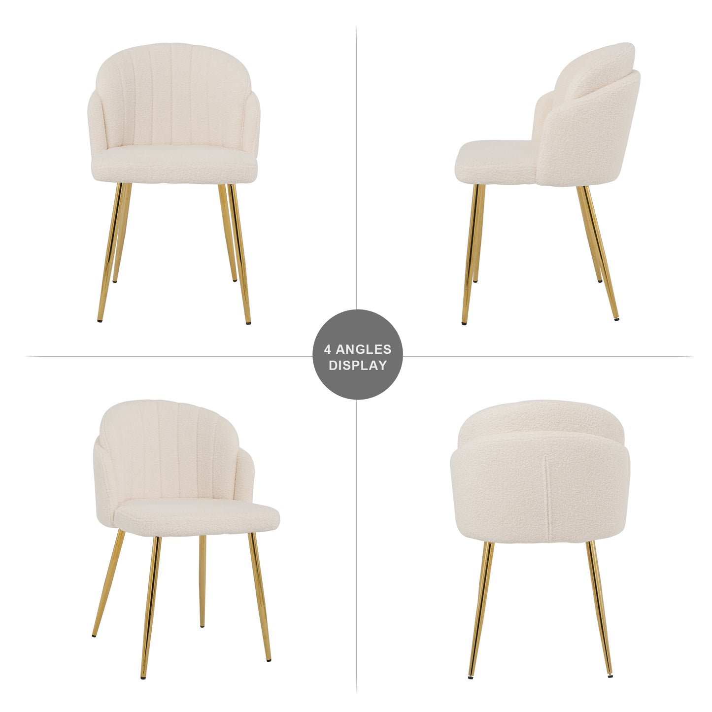 Modern simple teddy fleece dining chair Fabric Upholstered Chairs home bedroom stool back dressing chair gold metal legs(set of 2) - Enova Luxe Home Store