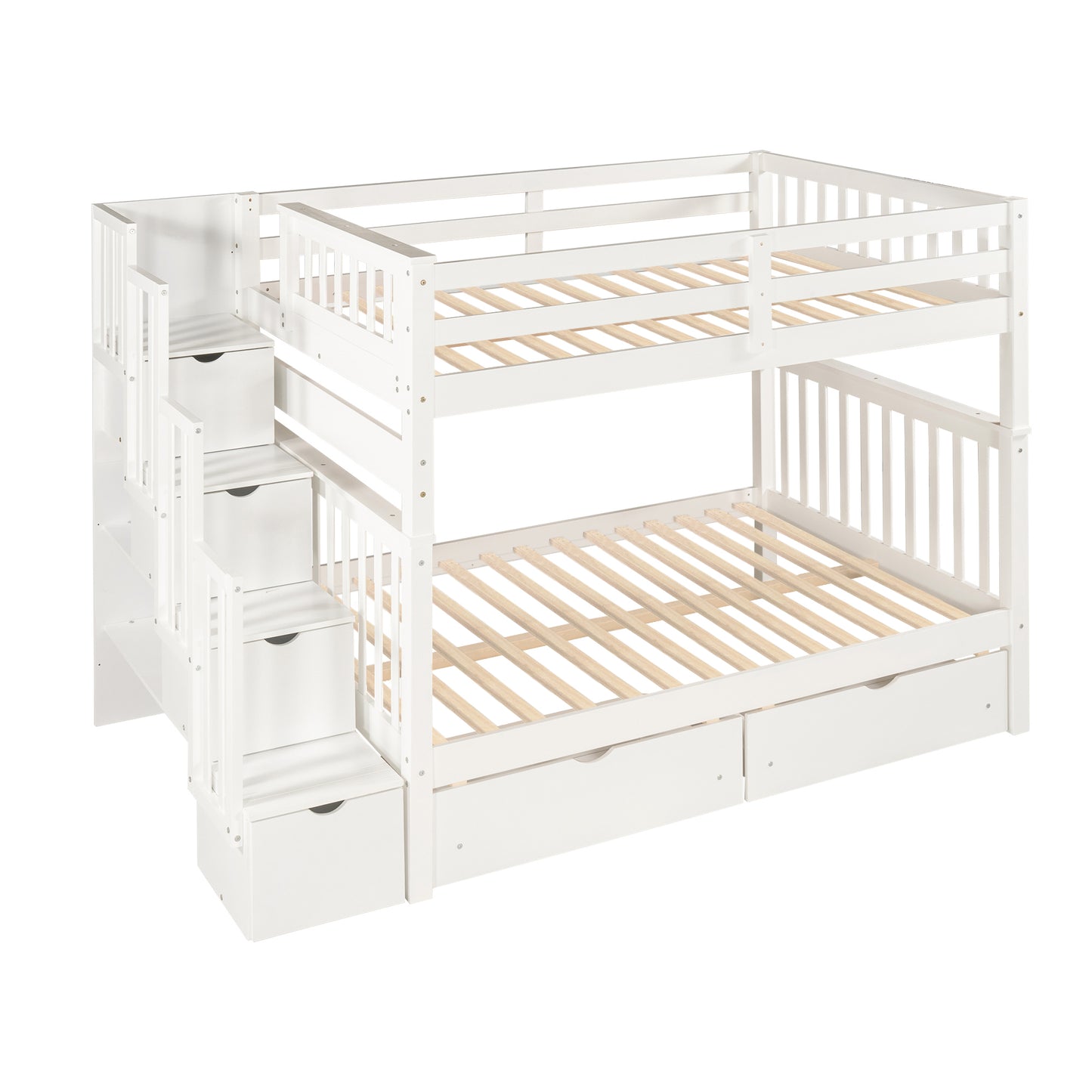 Full Over Full Bunk Bed with Shelves and 6 Storage Drawers, White(Old SKU:LP000046AAK) - Enova Luxe Home Store