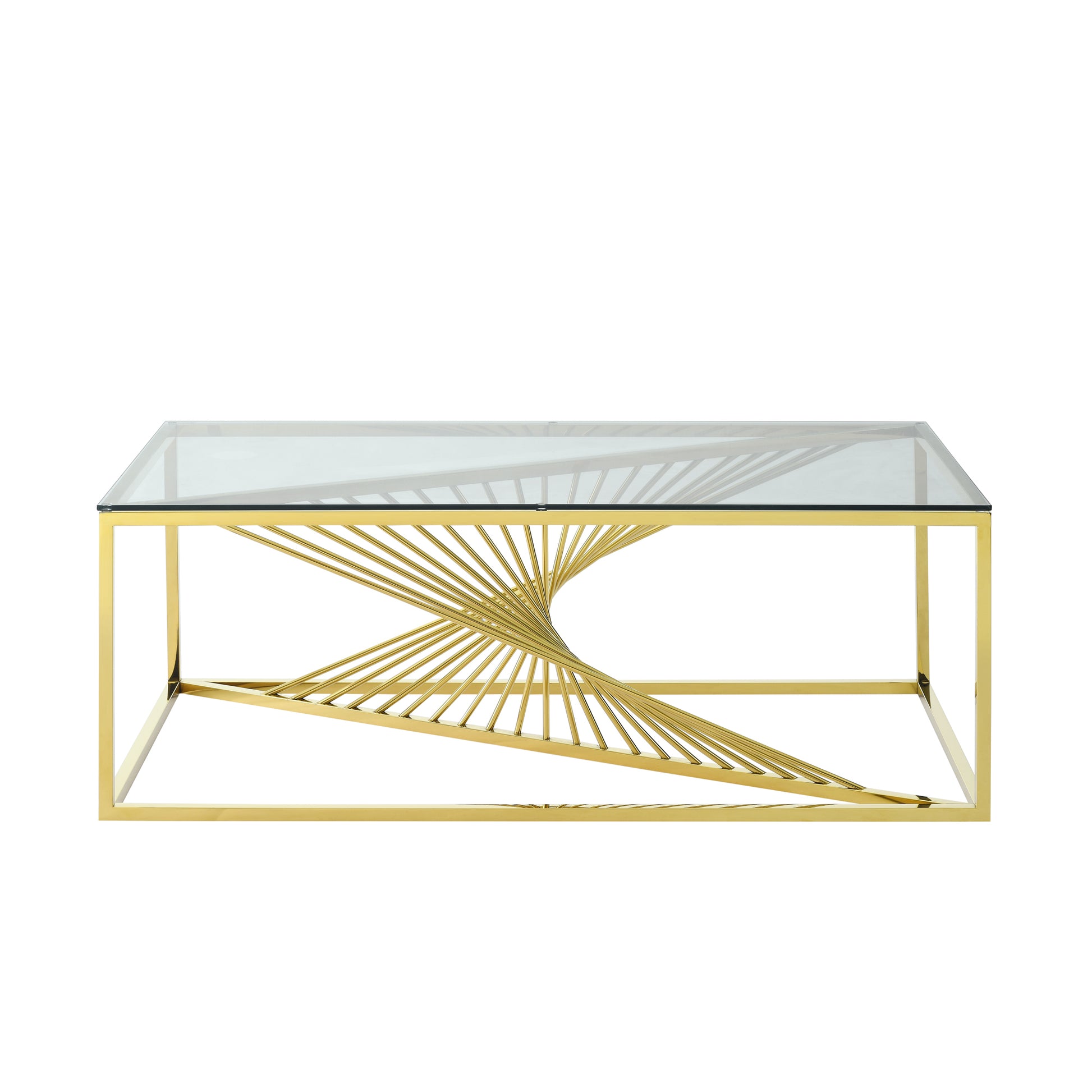 Modern Rectangular Coffee Accent Table with Clear Tempered Glass Top and Stainless Steel Frame for Living Room Bedroom - Gold - Enova Luxe Home Store