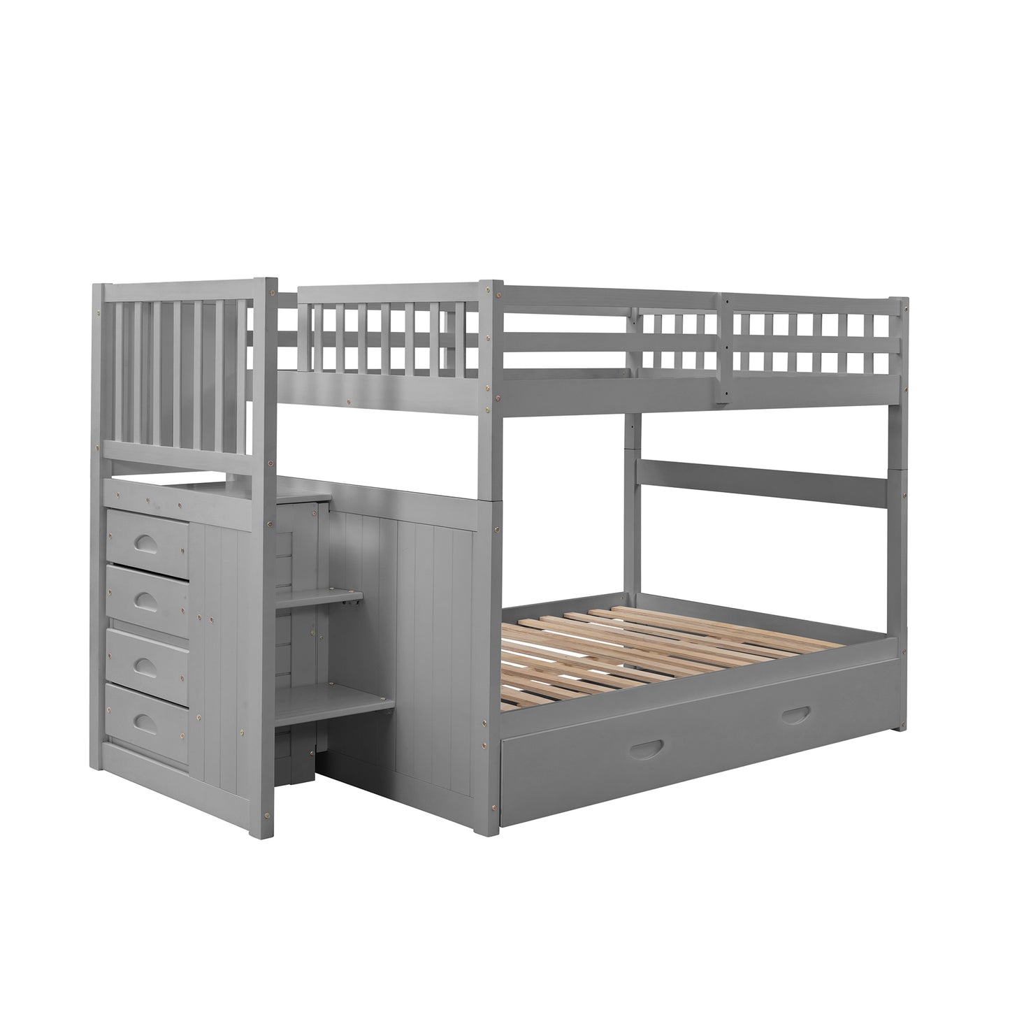 Full over Full Bunk Bed with Twin Size Trundle, Gray (old sku: LT000026AAE ) - Enova Luxe Home Store