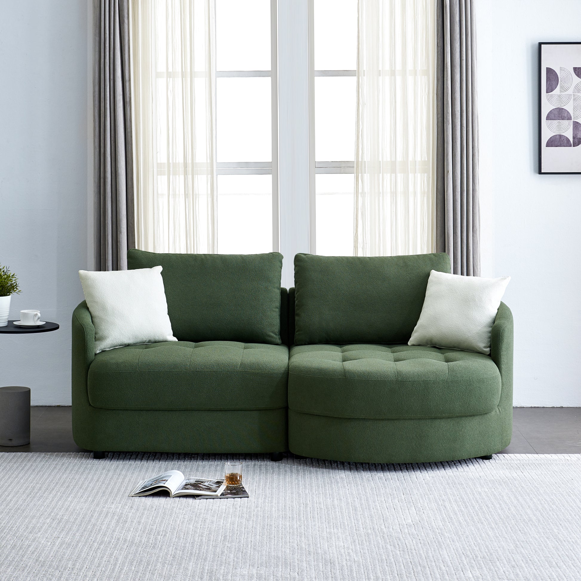 113"Teddy Fabric Sofa, Mid Century Modern L-shape Sofa, 3 Seat Modern Cloud Couch with 3 Pillow for Living room, Apartment & Office.(Right)(Dark green) - Enova Luxe Home Store