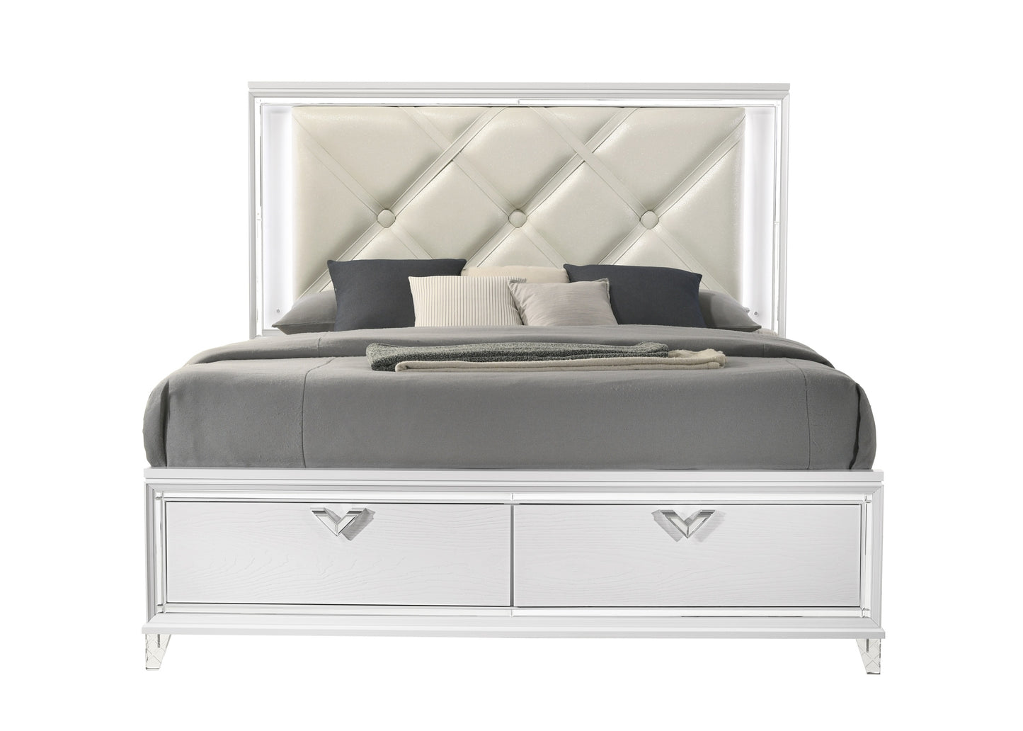 Prism Modern Style Queen LED-Lit Bed with Padded Tufting & 2-Drawer Storage - Enova Luxe Home Store