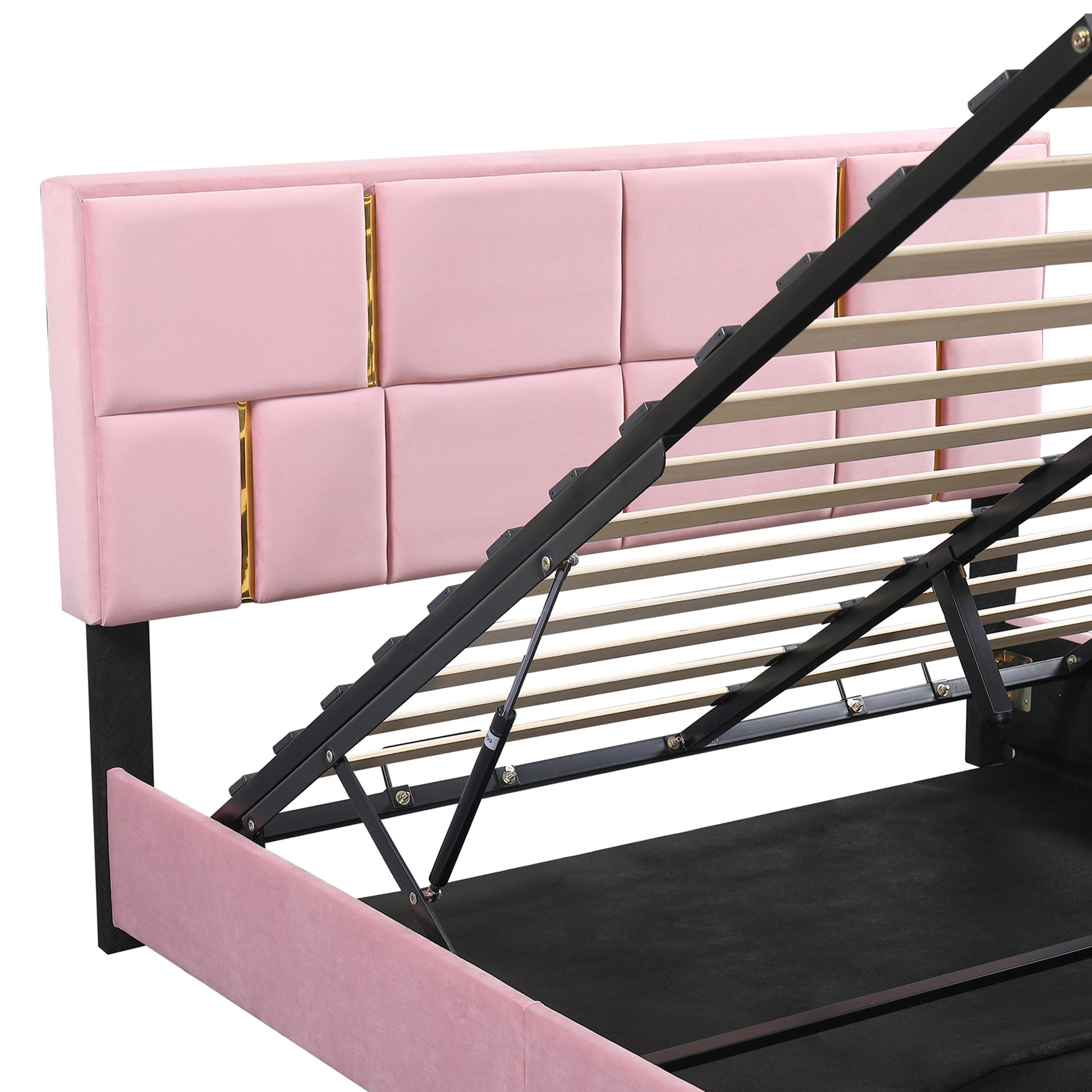 2-Pieces Bedroom Sets,Queen Size Upholstered Platform Bed with Hydraulic Storage System,Storage Ottoman with Metal Legs,Pink - Enova Luxe Home Store