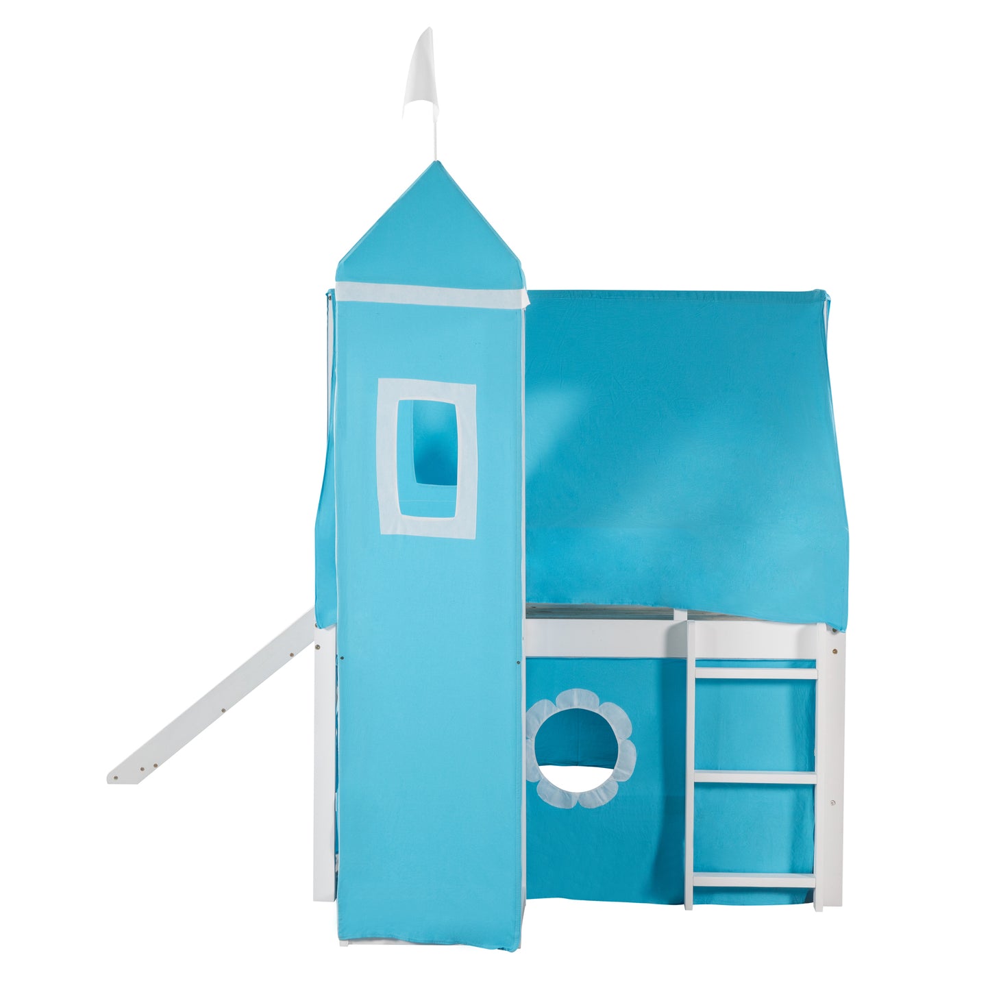 Full Size Bunk Bed with Slide Blue Tent and Tower - Blue - Enova Luxe Home Store