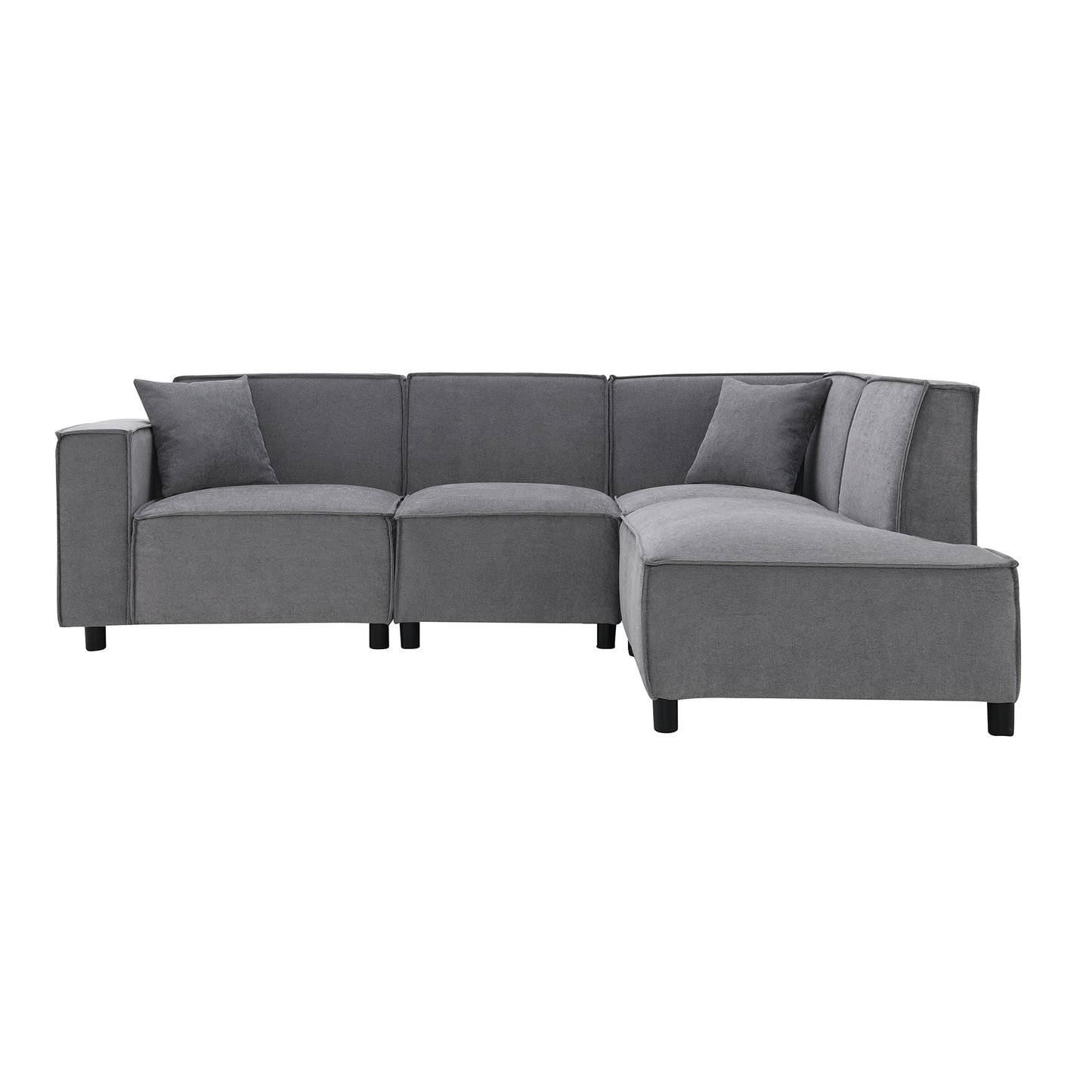 Modern Minimalist Style Sectional Sofa,L-shaped Couch Set with 2 Free pillows,5-seat Chenille Fabric Couch with Chaise Lounge for Living Room, Apartment, Office,2 Colors