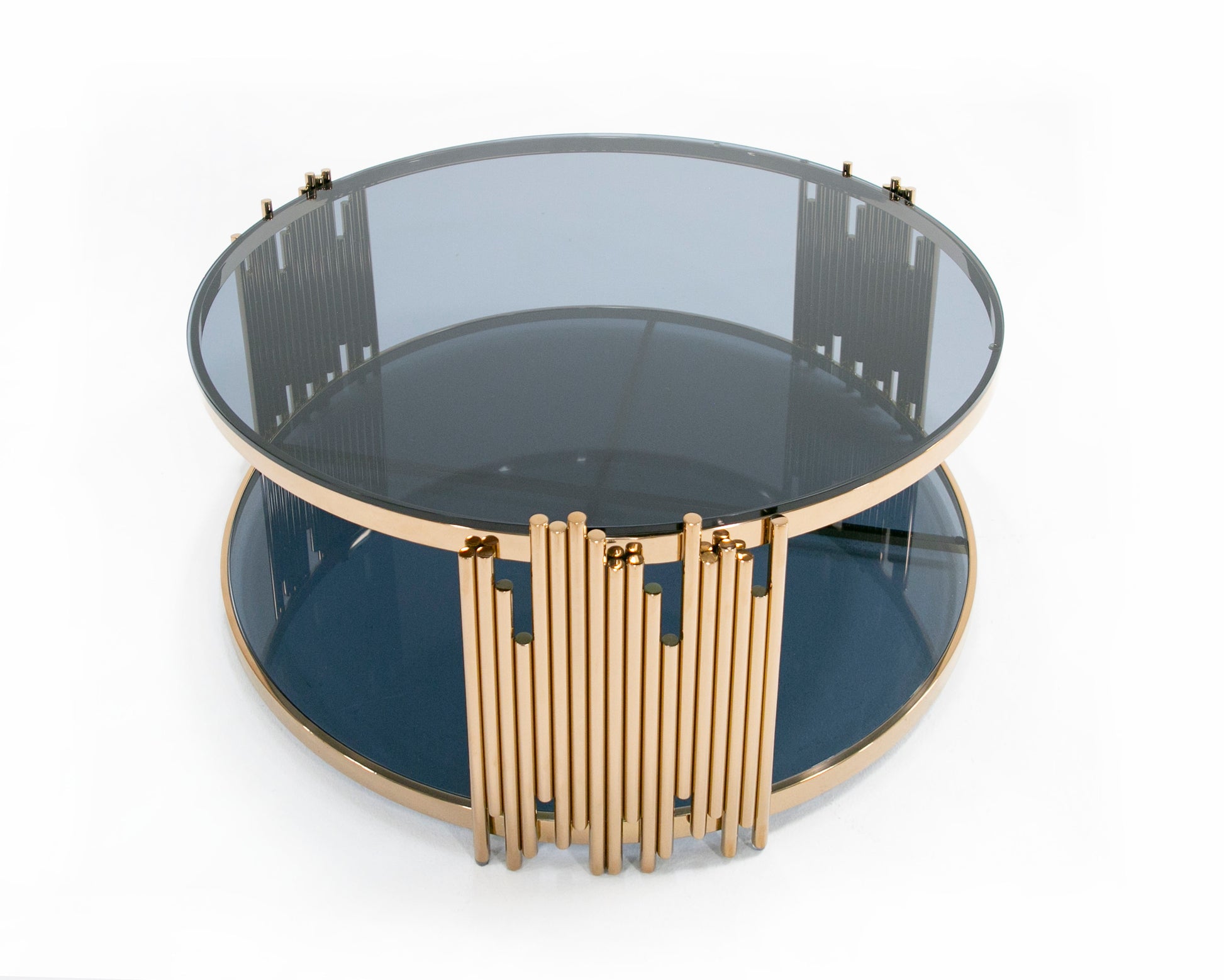 Bryce Modern Smoked Glass & Rosegold Round Coffee Table - Enova Luxe Home Store