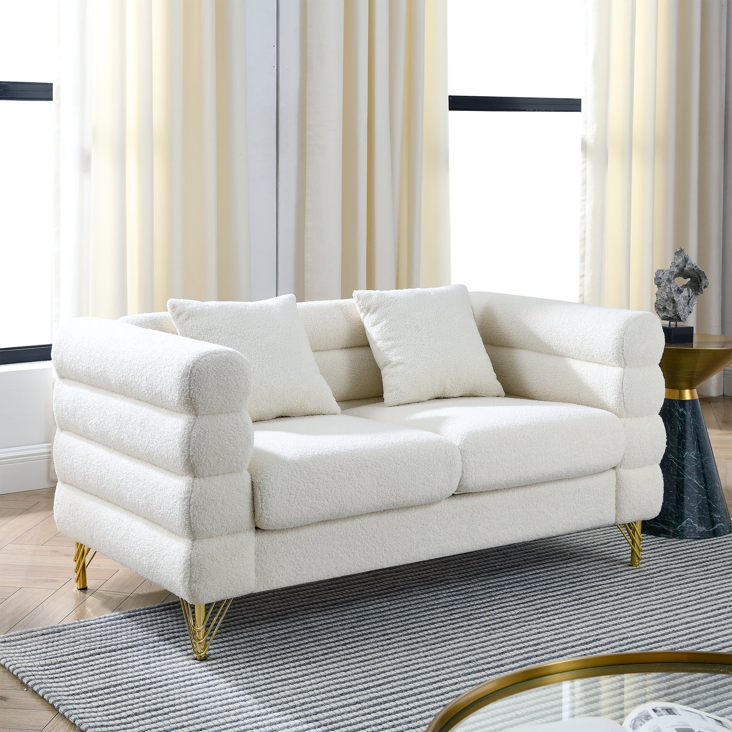 3-seater + 2-seater Combination sofa.White teddy(Ivory)
