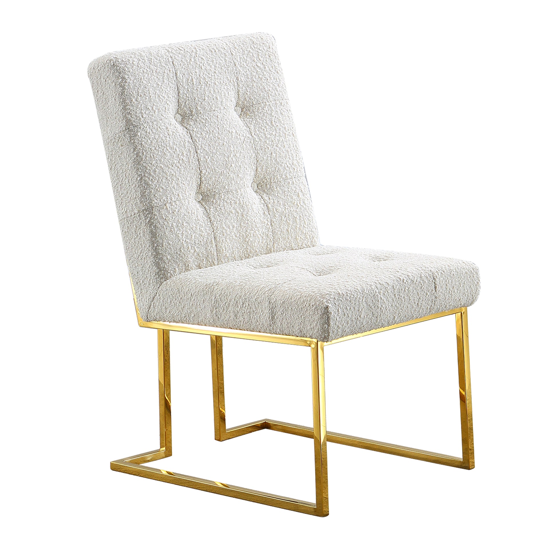 Modern Linen Dining Chair Set of 2, Tufted Design and Gold Finish Stainless Base - Enova Luxe Home Store