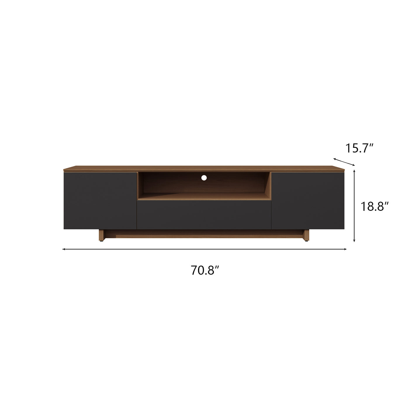 Black Color Modern Walnut Wood TV Stand 78.7 x 15.7 x 18.8 in