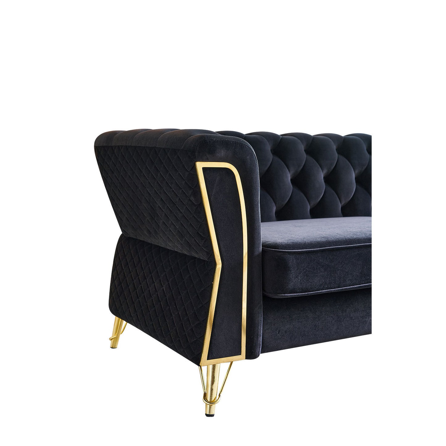 Modern Tufted Velvet Sofa 87.4 inch for Living Room Black Color - Enova Luxe Home Store