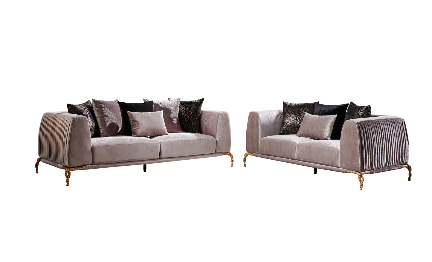 Majestic Shiny Thick Velvet Fabric Upholstered 3PC Living room set Made With Wood Finished in Ivory