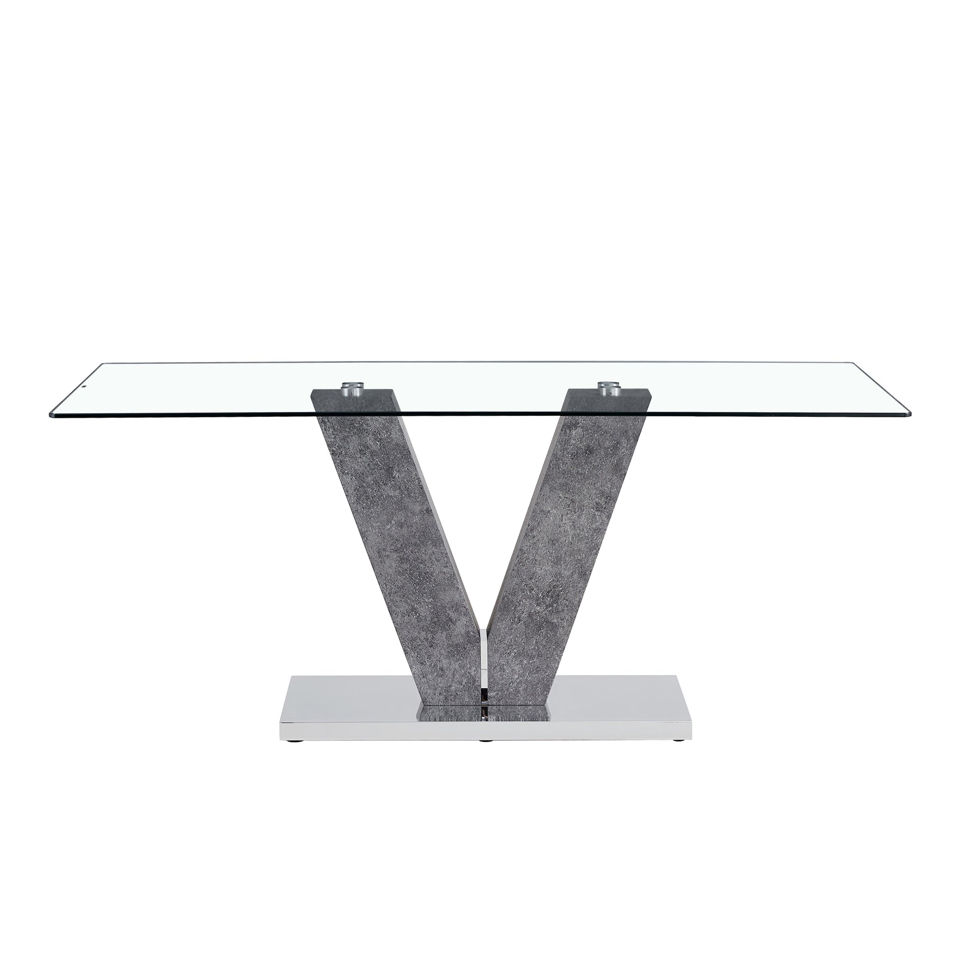 Large Modern Minimalist Rectangular Glass Dining Table for 6-8 with 0.4" Tempered Glass Tabletop and MDF slab V Shaped Bracket,For Kitchen Dining Living Meeting Room Banquet Hall  F-V - Enova Luxe Home Store