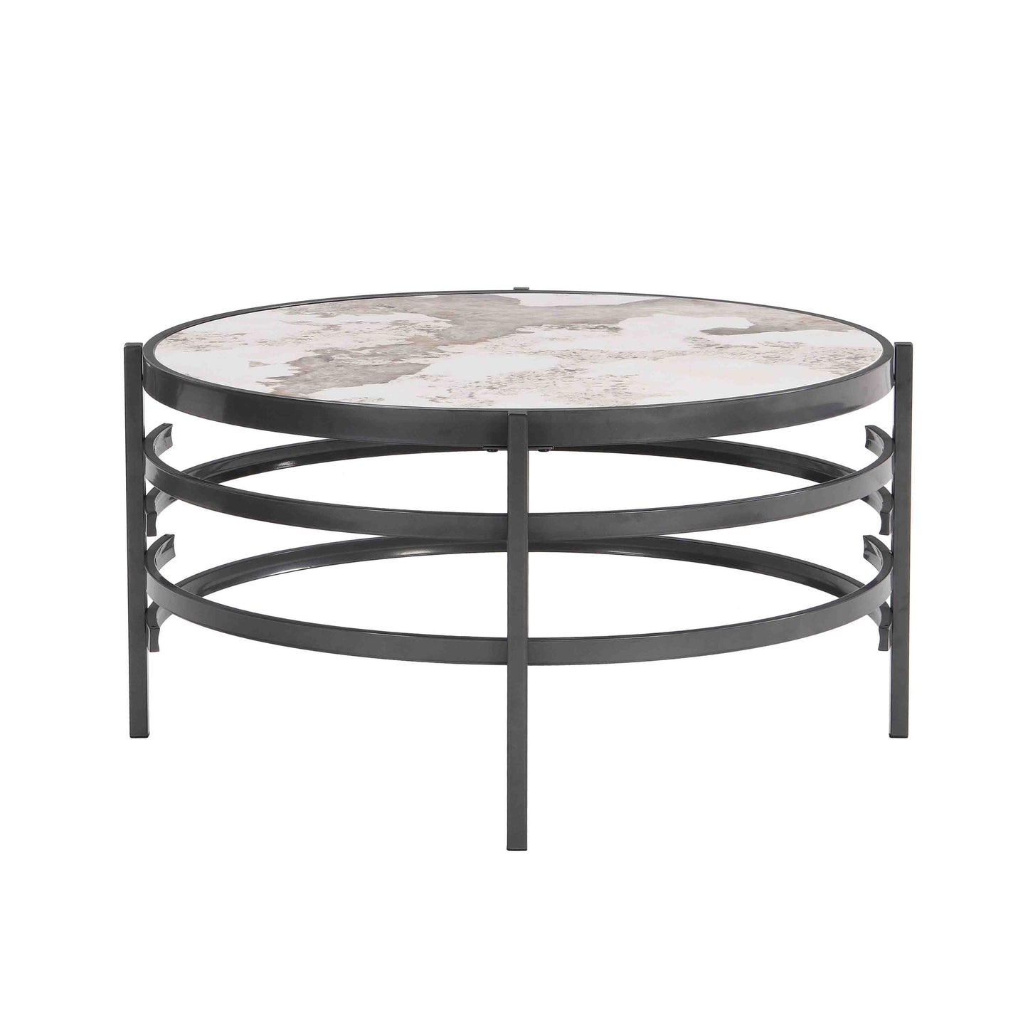 32.48'' Round  Coffee Table With Sintered Stone Top&Sturdy Metal Frame, Modern Coffee Table for Living Room, Darker Gray - Enova Luxe Home Store