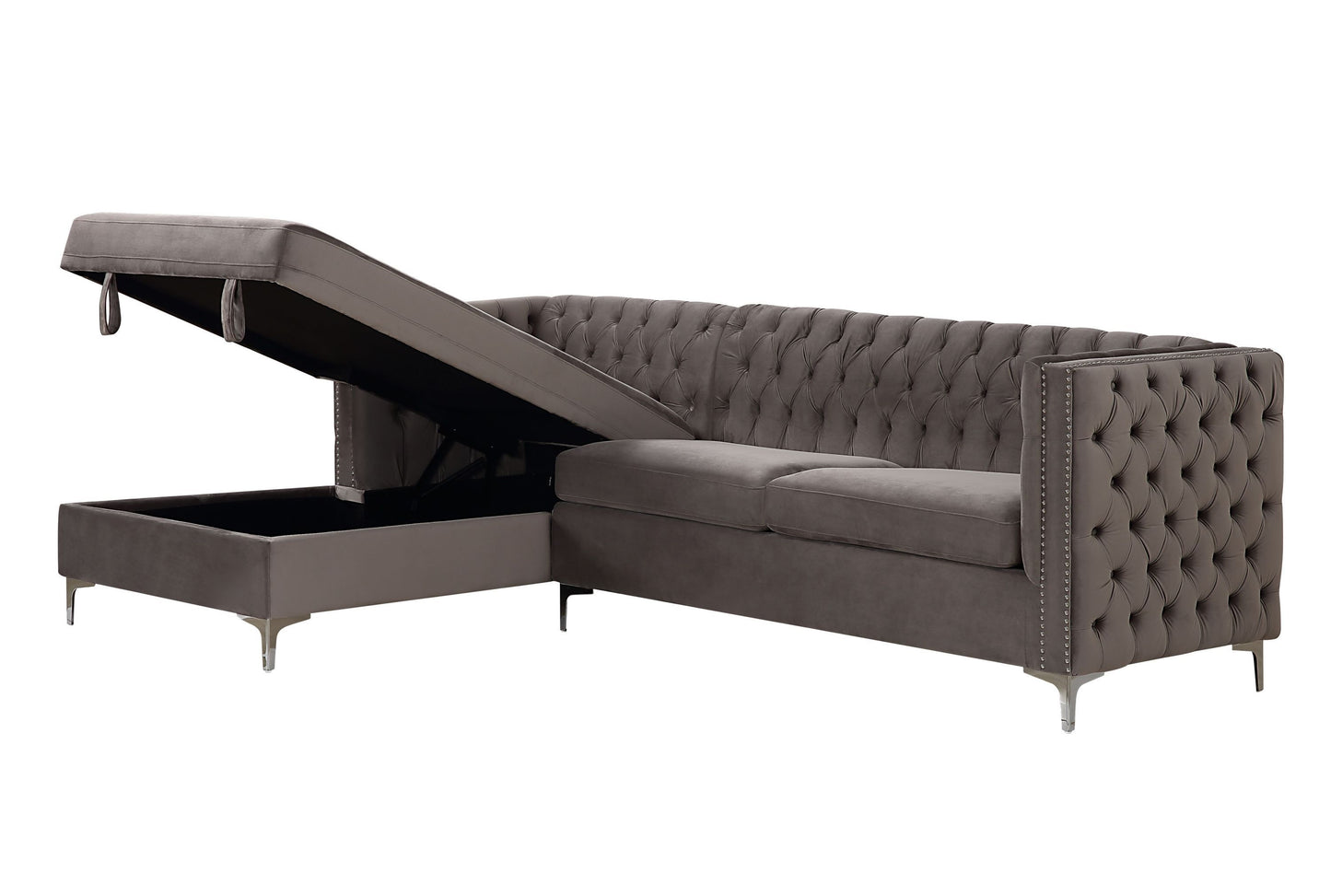 ACME Sullivan Sectional Sofa, Gray Velvet 55495 - Enova Luxe Home Store