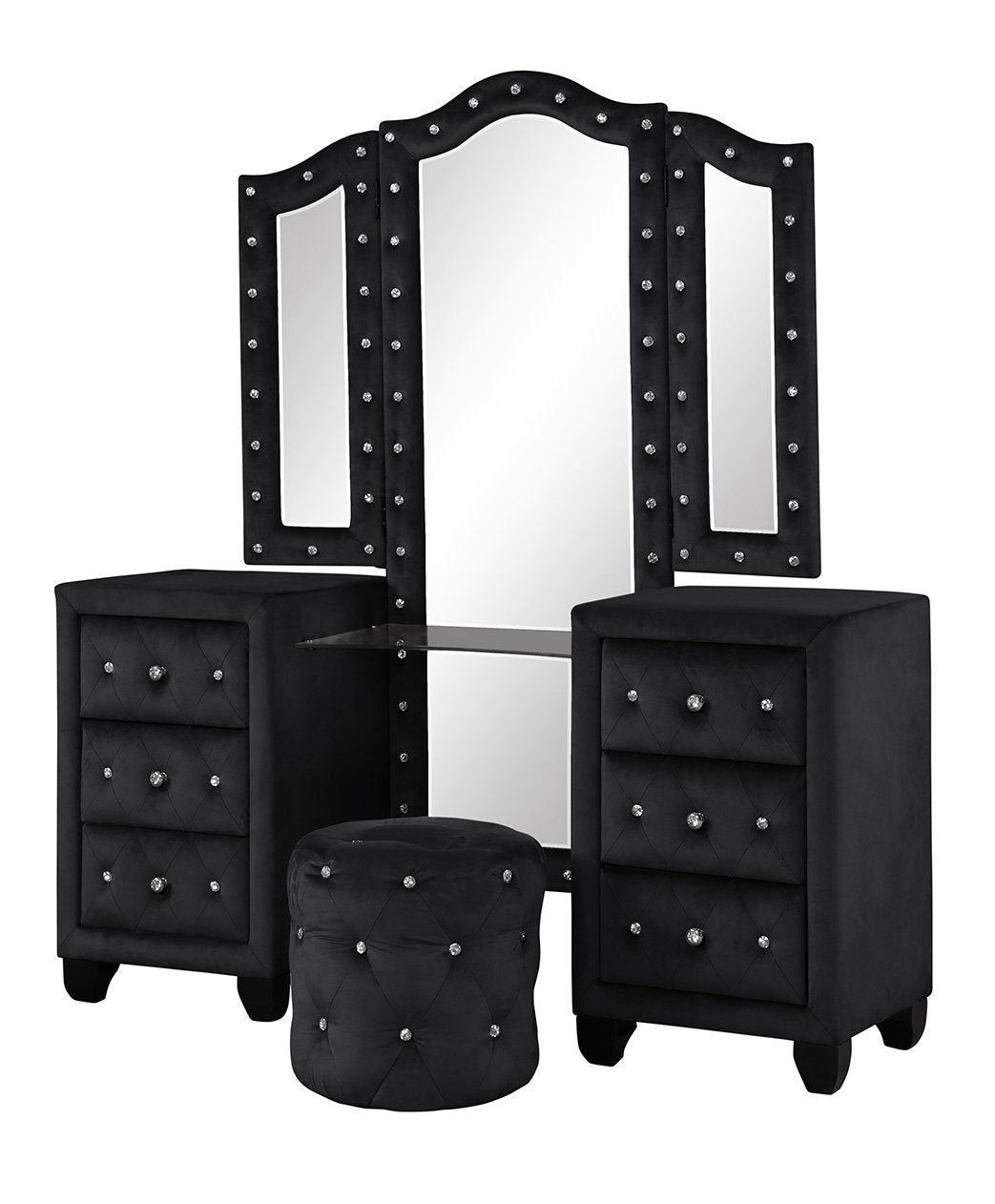 Monica luxurious Four-Poster Full 4 Pc  Vanity Bedroom Set Made with Wood in Black - Enova Luxe Home Store
