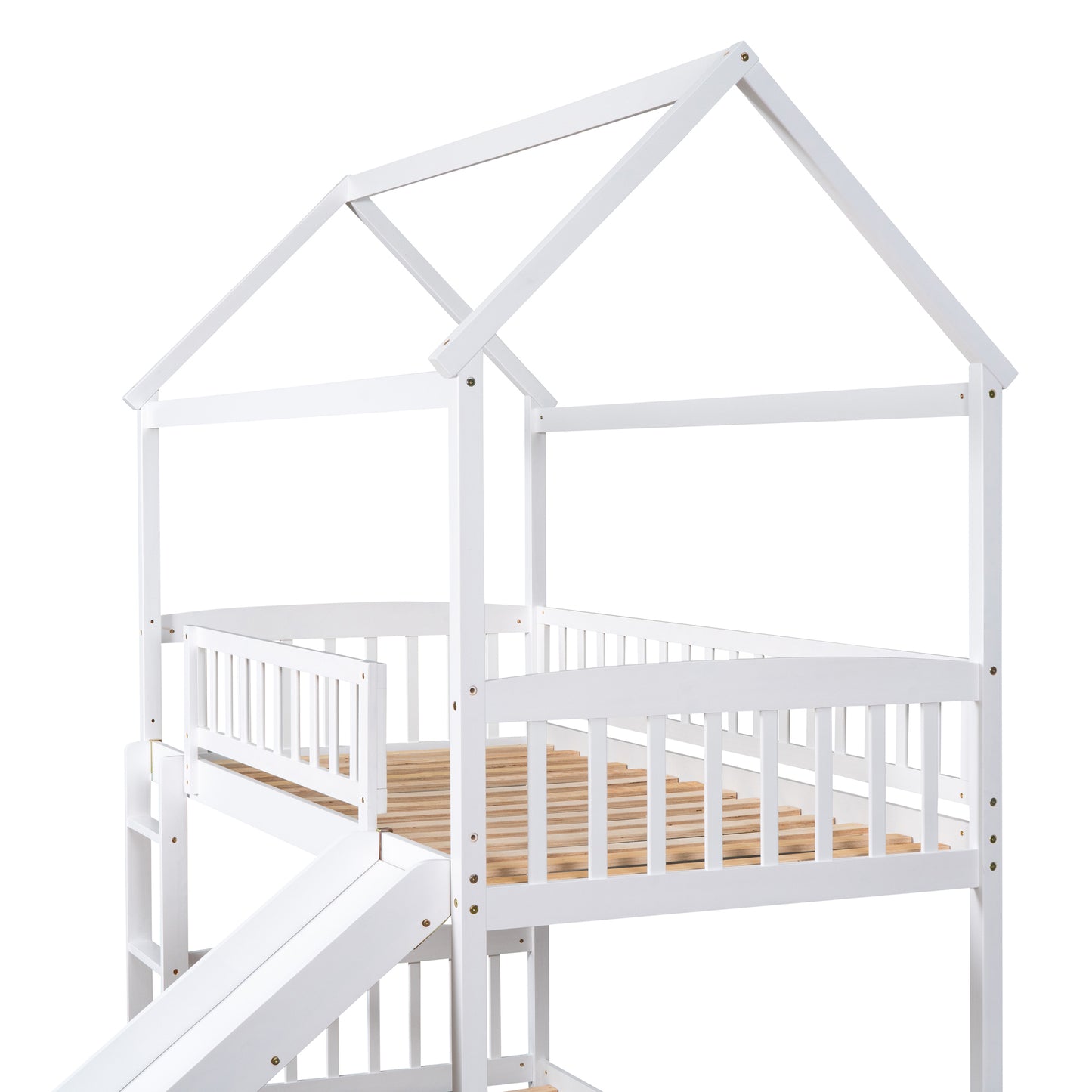 Twin Over Twin Bunk Bed with Slide, House Bed with Slide, White(OLD SKU: LT000213AAK) - Enova Luxe Home Store