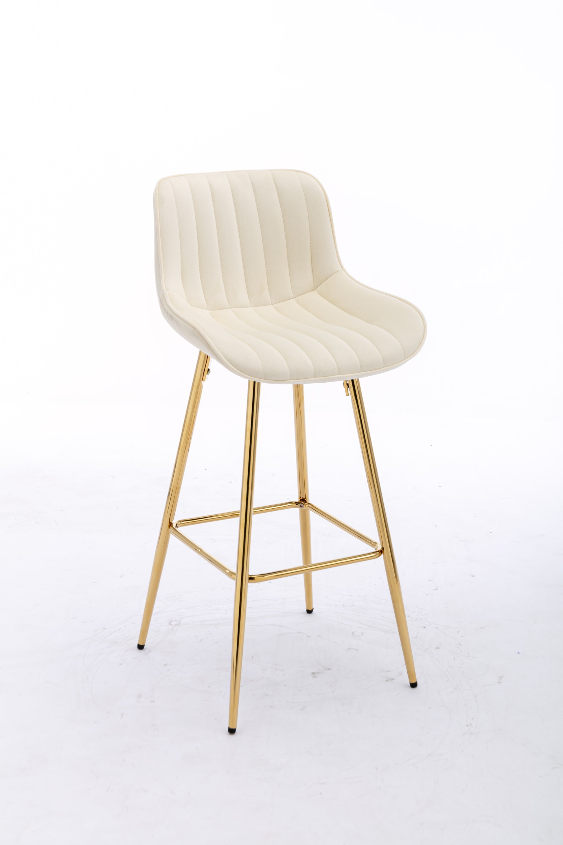 26 Inch Set of 2 Bar Stools,with Chrome Footrest Velvet Fabric Counter Stool Golden Leg Simple Bar Stool,CREAM - Enova Luxe Home Store