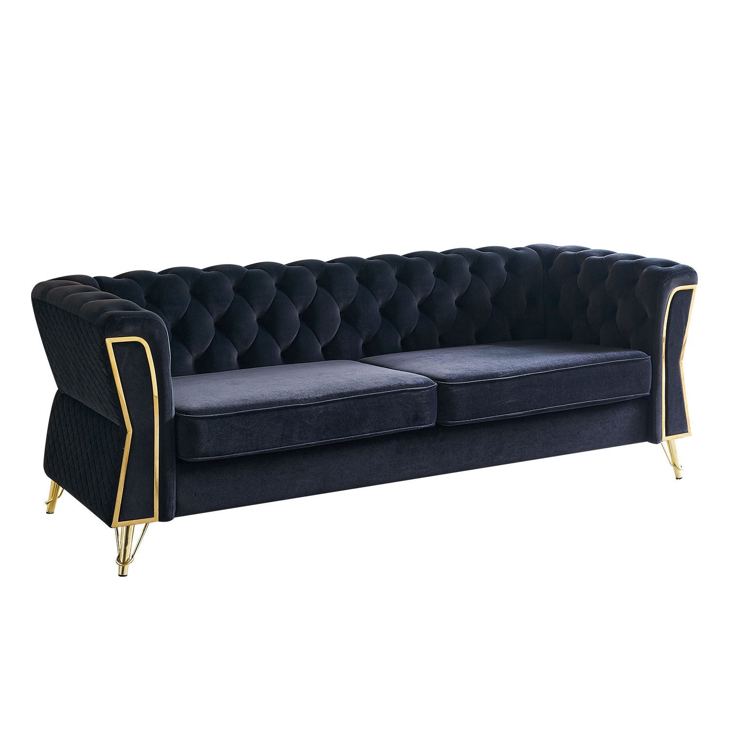 Modern Tufted Velvet Sofa 87.4 inch for Living Room Black Color - Enova Luxe Home Store