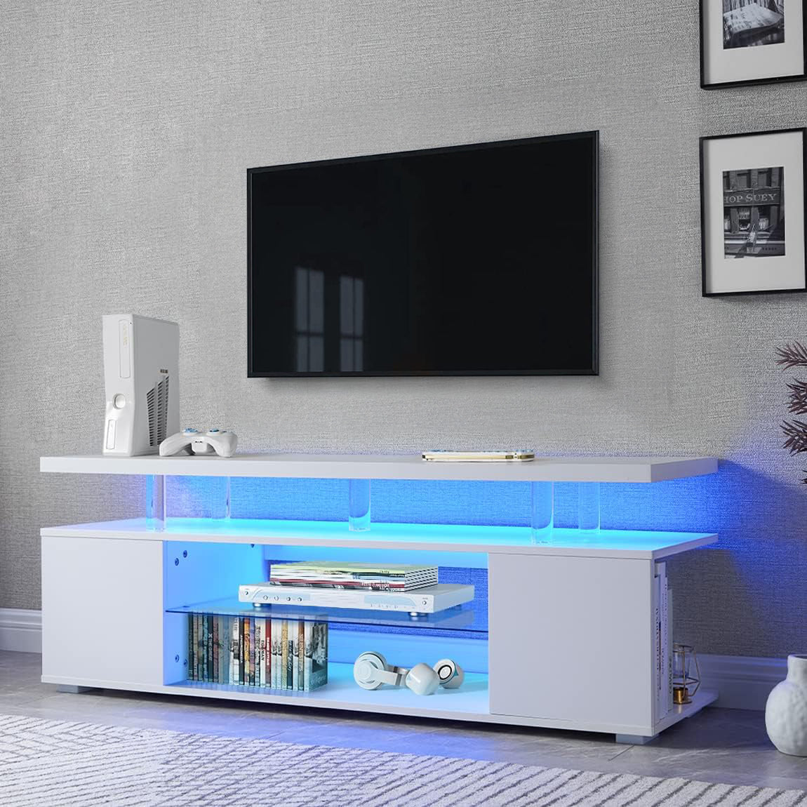 TV Stand for 70 Inch TV LED Gaming Entertainment Center Media Storage Console Table with Large Sliding Drawer & Side Cabinet for Living Room White