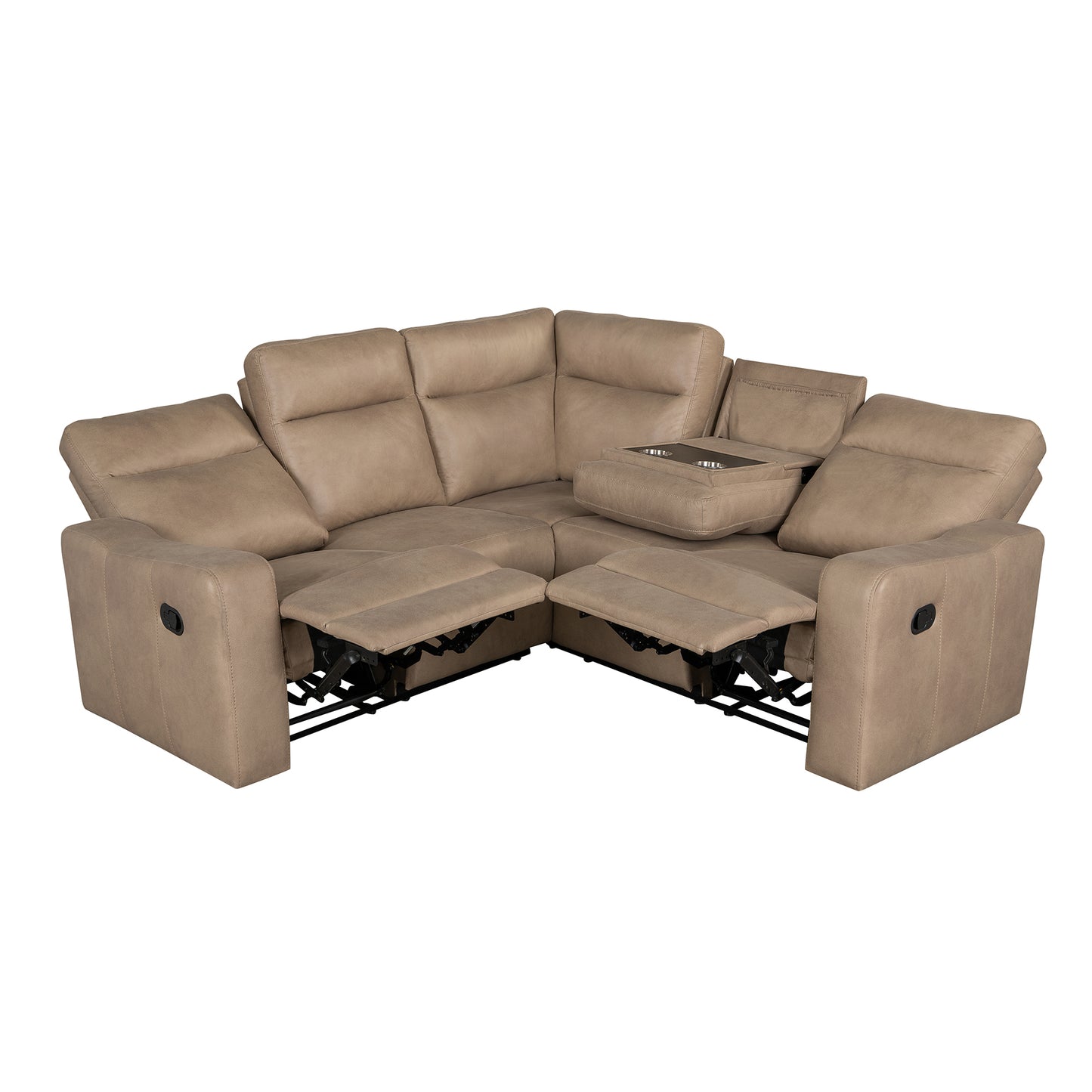 87.5" Manual Reclining Home Theater Seating Recliner Chair Sofa with Flipped Middle Backrest, 2 Cup Holders for Living Room, Bedroom, Home Theater, Light Brown