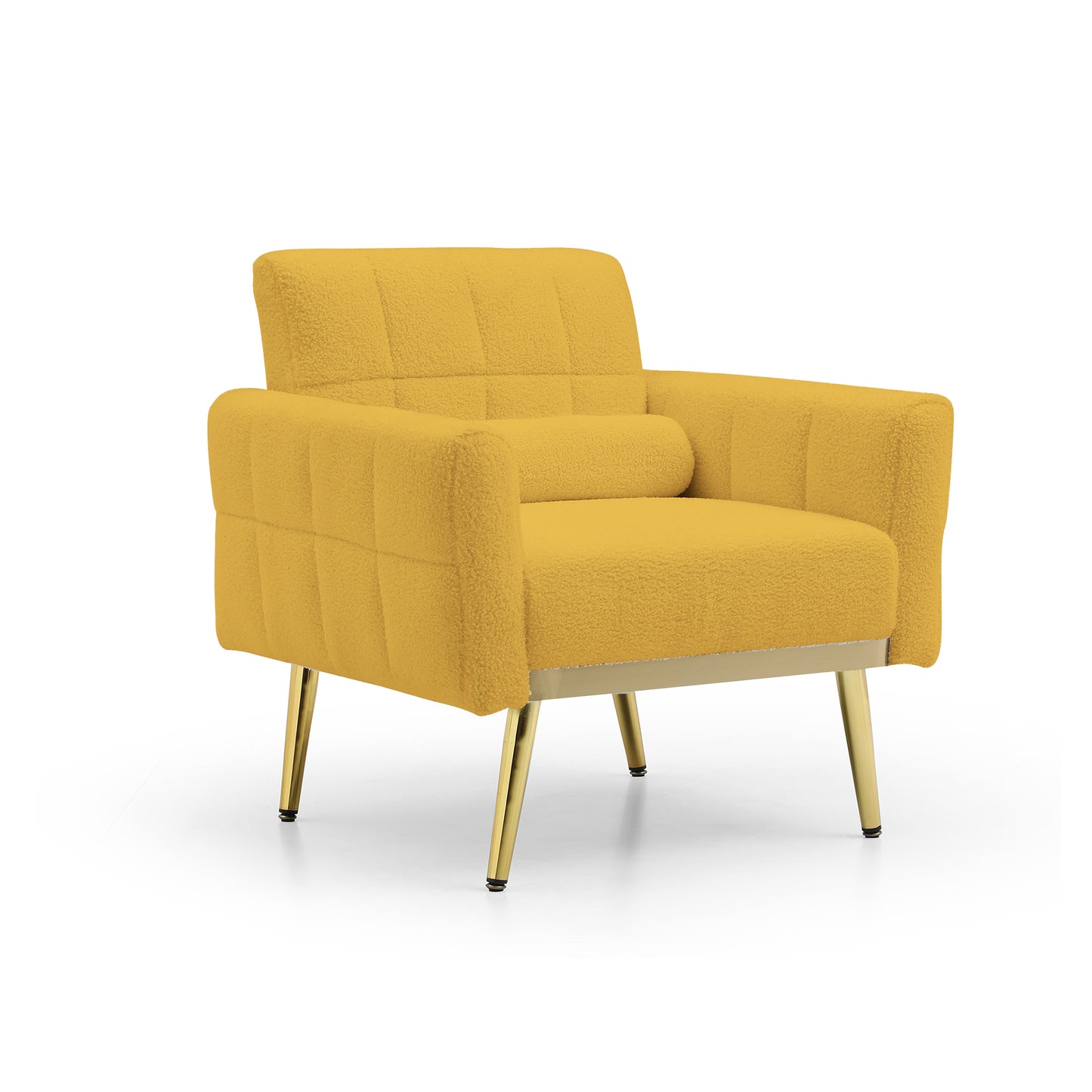 Teddy Accent Chair with Waist Pillow, Modern Upholstered Mid Century Reading Arm Chairs with Metal Legs Comfy Side Lounge Chair Single Sofa for Living Room Bedroom Apartment, Yellow Teddy Fabric. - Enova Luxe Home Store