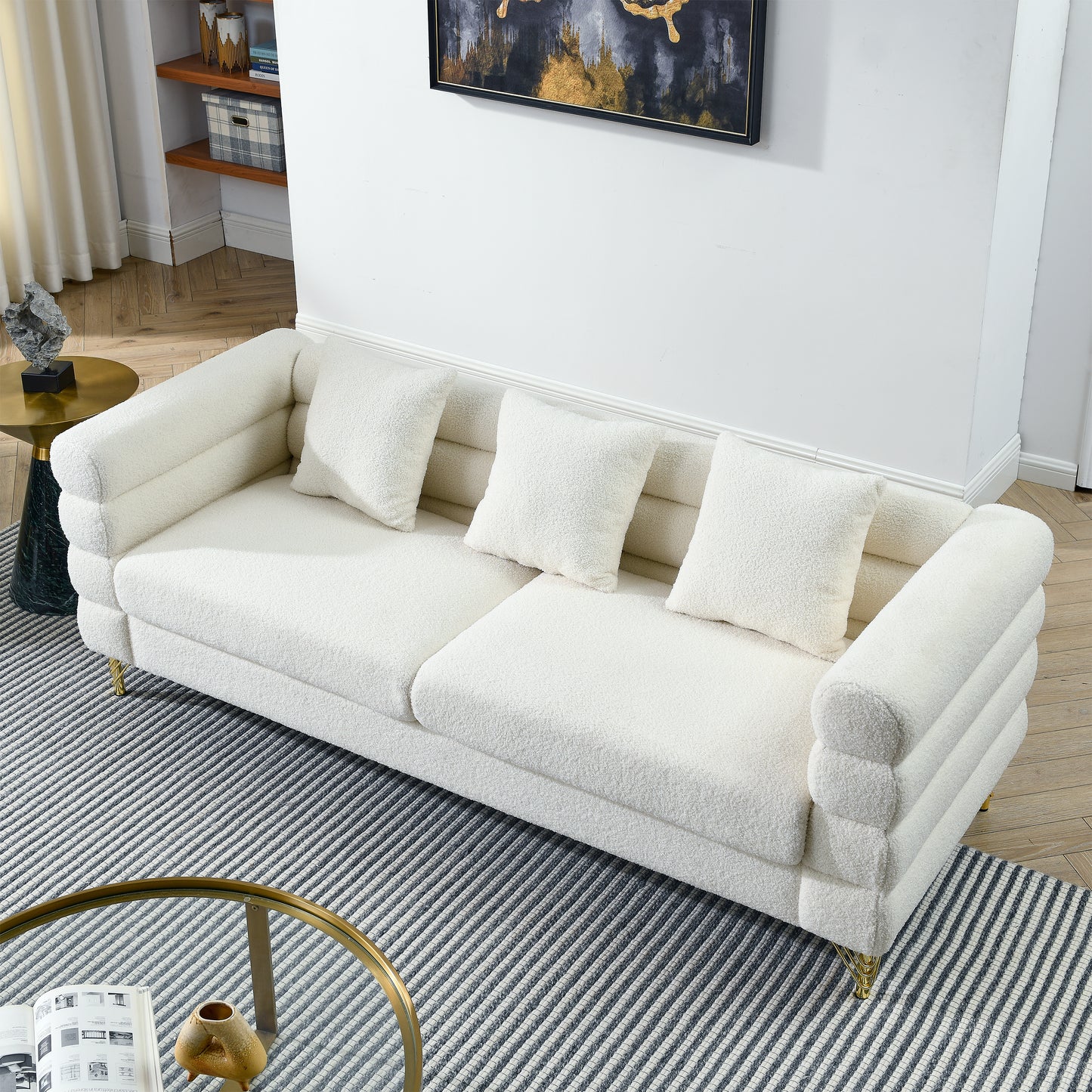 3-seater + 3-seater Combination sofa.White teddy(Ivory)