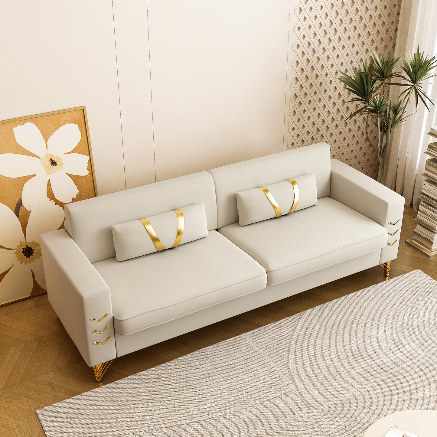 Modern Velvet Sofa, Beige - Enova Luxe Home Store