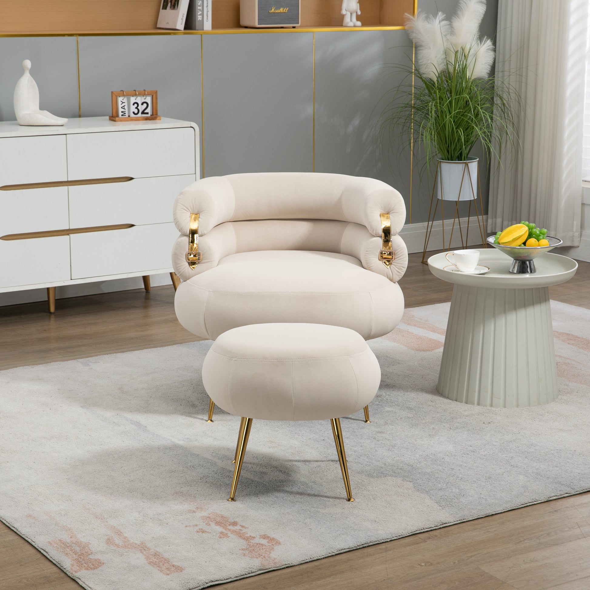 COOLMORE Velvet Accent Chair Modern Upholstered Armchair Tufted Chair with Metal Frame, Single Leisure Chairs  for Living Room Bedroom - Enova Luxe Home Store