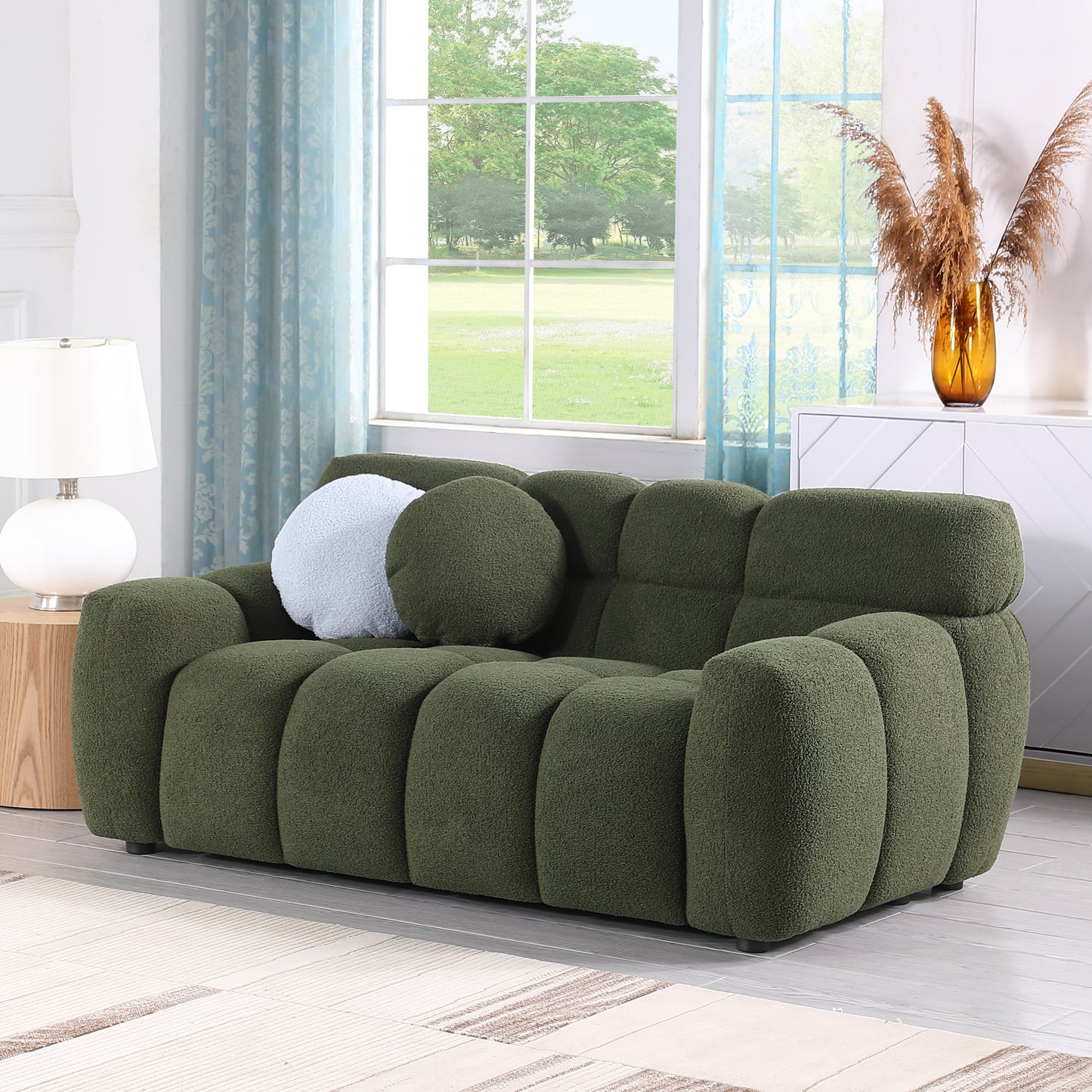 sofa and loveseater ,human body structure for USA people,  marshmallow sofa,boucle sofa ,OLIVE GREEN BOUCLE