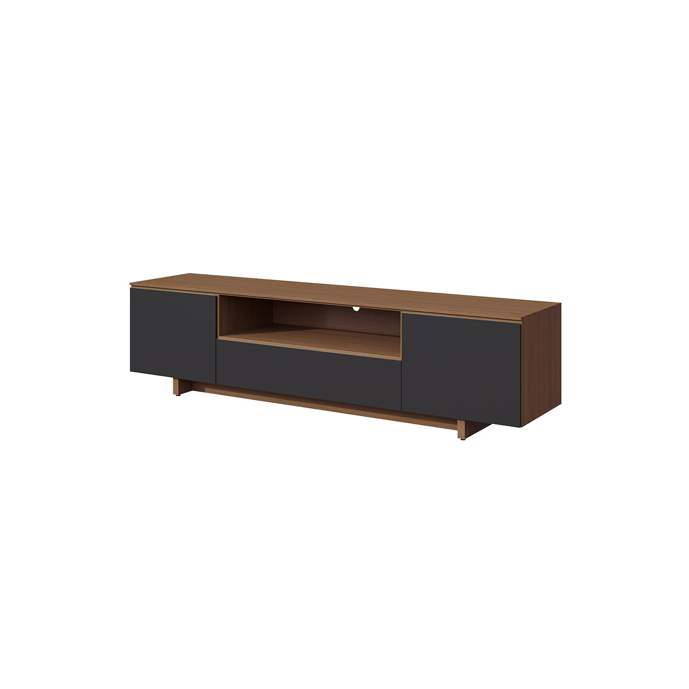Black Color Modern Walnut Wood TV Stand 70.8 x 15.7 x 18.8 in