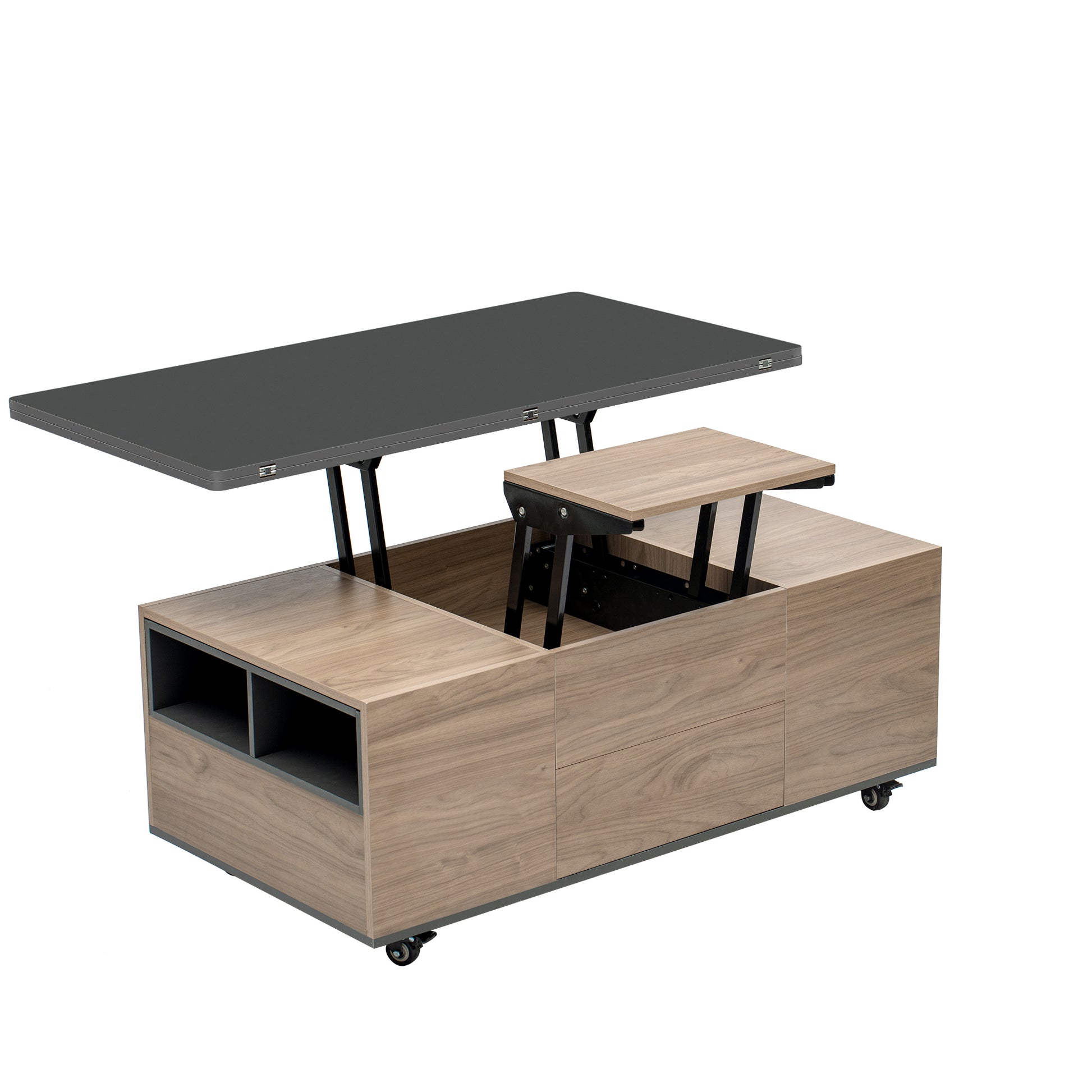 Modern Lift Top Coffee Table Multi Functional Table with 3 Drawers in Walnut & Black - Enova Luxe Home Store