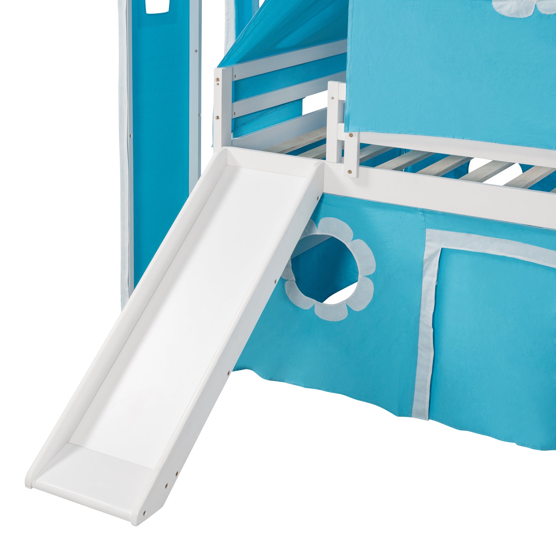 Full Size Bunk Bed with Slide Blue Tent and Tower - Blue - Enova Luxe Home Store