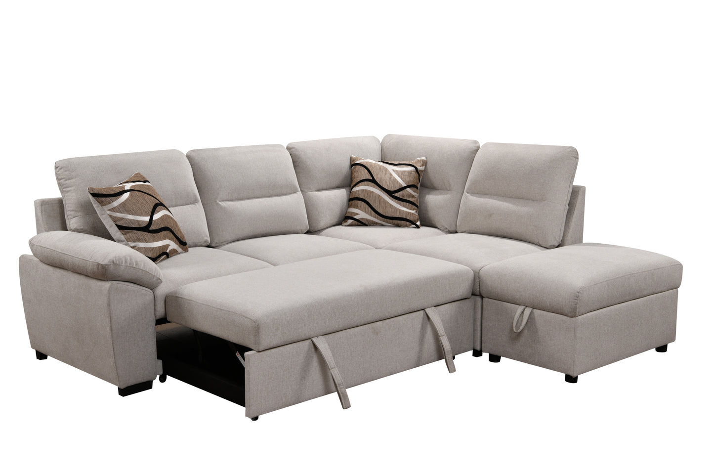 95'' Sectional Sofa with Ultra Soft Back Cushion,Sleeper Sectional Sofa with Pull Out Couch Bed and Storage Ottoman,Beige