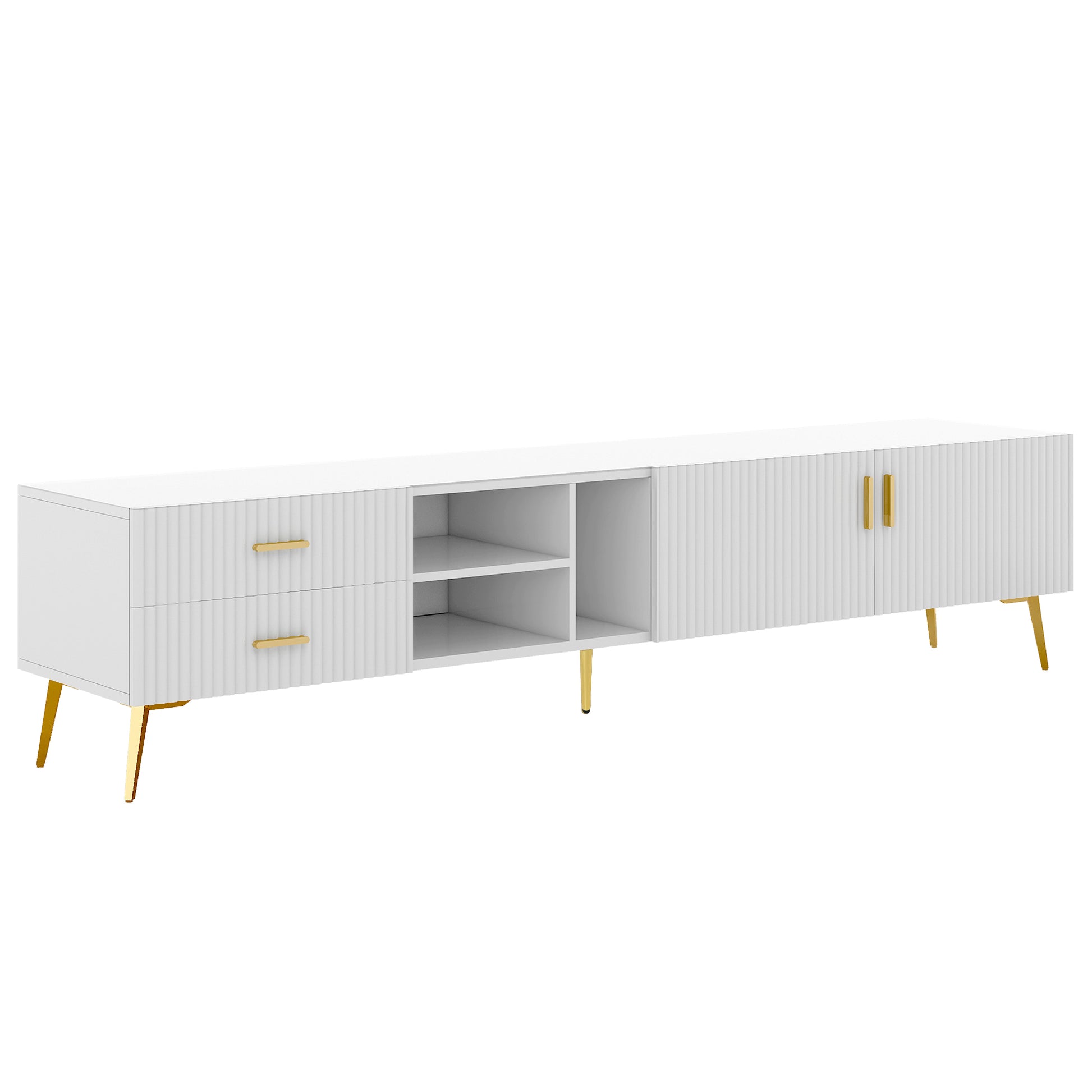U-Can Modern TV Stand with 5 Champagne legs - Durable, stylish, spacious, versatile storage TVS up to 77" (White) - Enova Luxe Home Store