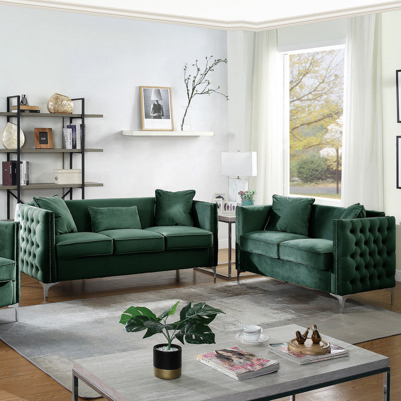 Bayberry Green Velvet Sofa Loveseat Living Room Set - Enova Luxe Home Store