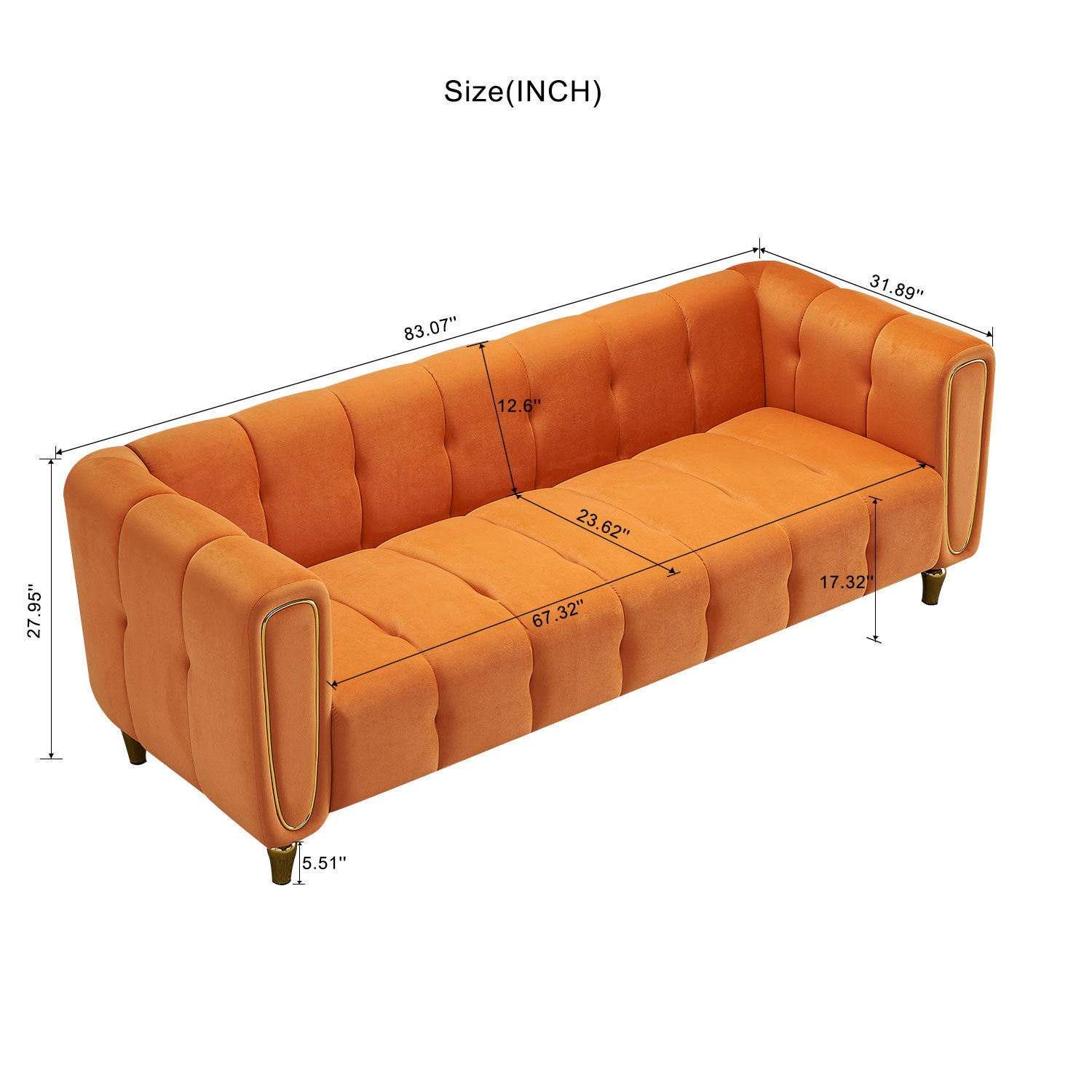 Modern Velvet Sofa 83.07 inch for Living Room Orange Color - Enova Luxe Home Store