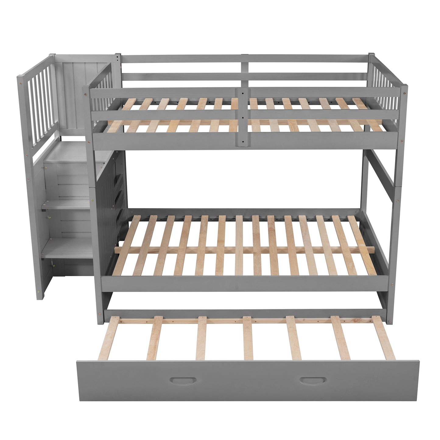 Full over Full Bunk Bed with Twin Size Trundle, Gray (old sku: LT000026AAE ) - Enova Luxe Home Store