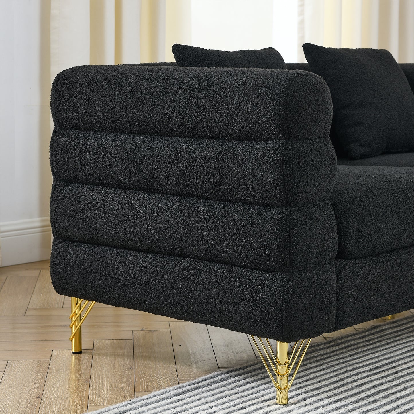 3-seater + 3-seater Combination sofa.BLACK teddy