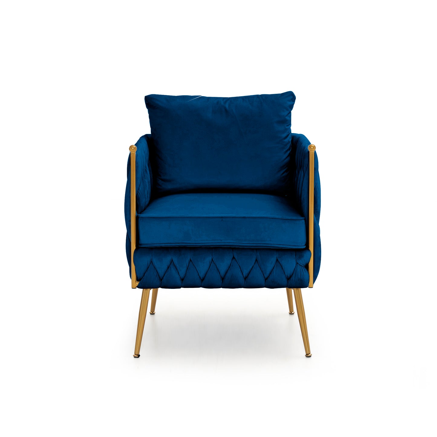 Handmade Woven Velvet Back and Sides Sofa Set, One Accent Chair And One 3 Seater Sofa, Gold Frame and Gold Legs , Modern Living Room Sofa Sets for Living Room , Blue Velvet
