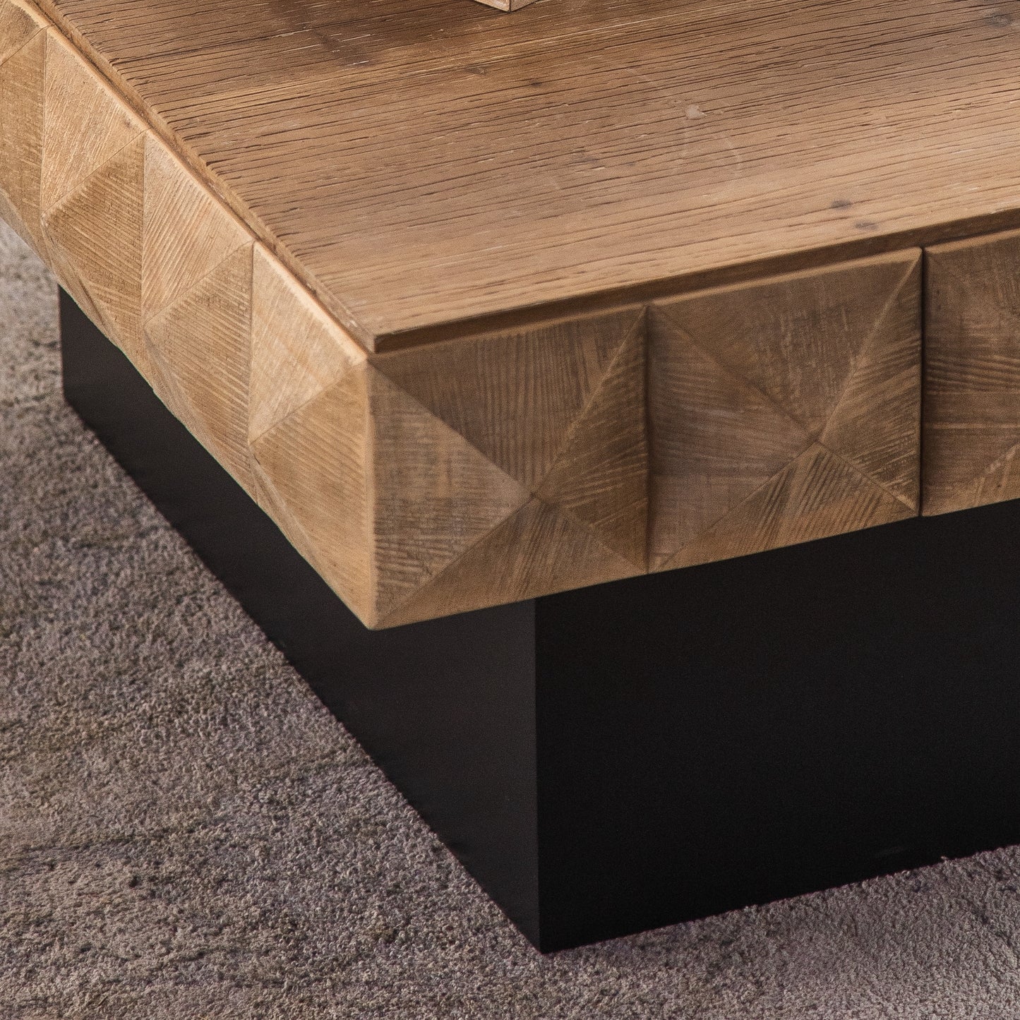 41.73"Three-dimensional Embossed  Pattern Square Retro Coffee Table with 2 Drawers and MDF Base - Enova Luxe Home Store