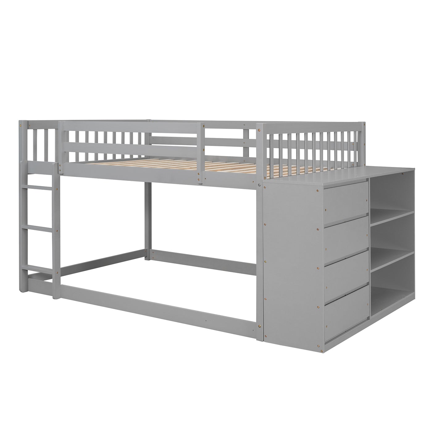 Full over Full Bunk Bed with 4 Drawers and 3 Shelves-Gray - Enova Luxe Home Store