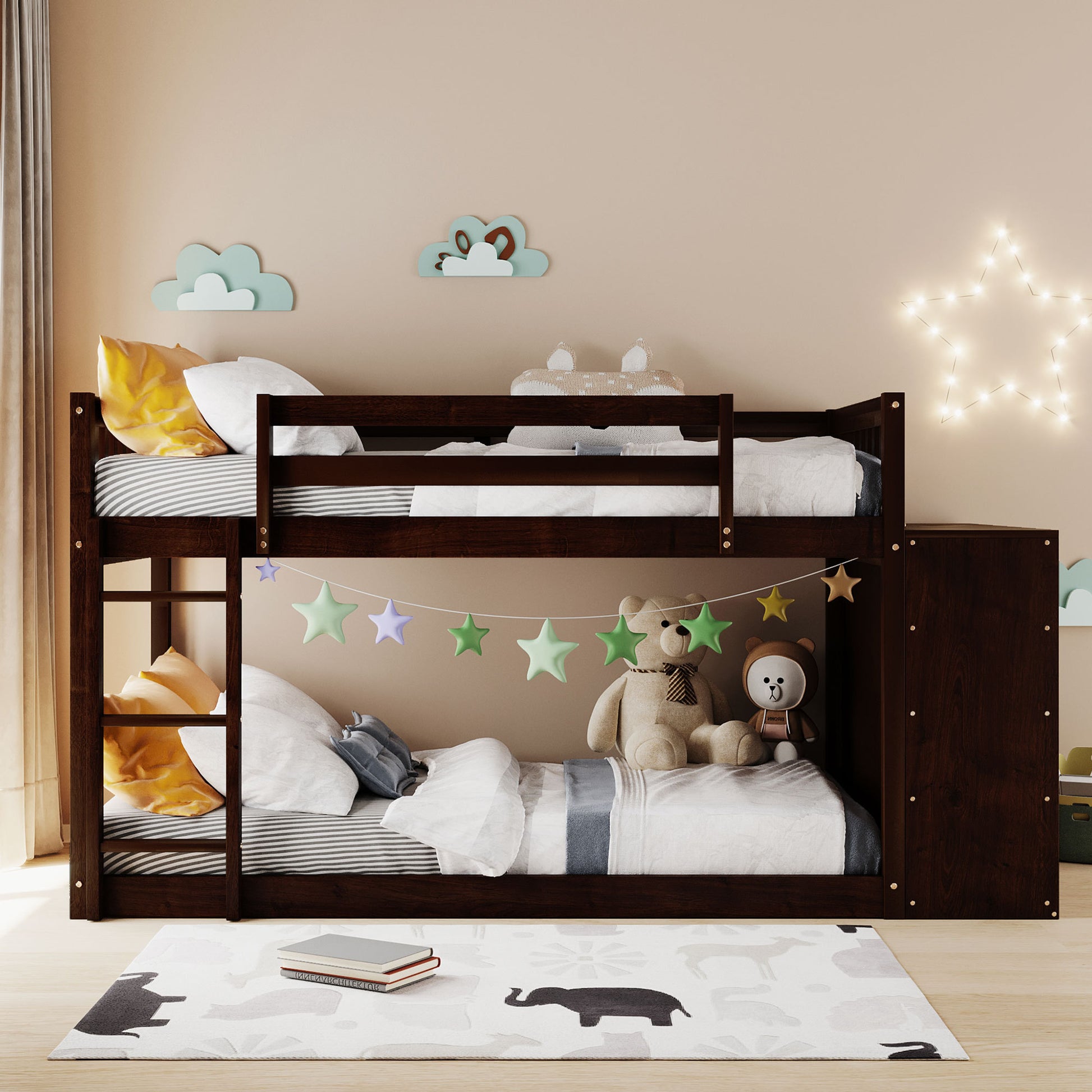 Twin over Twin Bunk Bed with 4 Drawers and 3 Shelves-Espresso（OLD SKU: LP000067AAP） - Enova Luxe Home Store