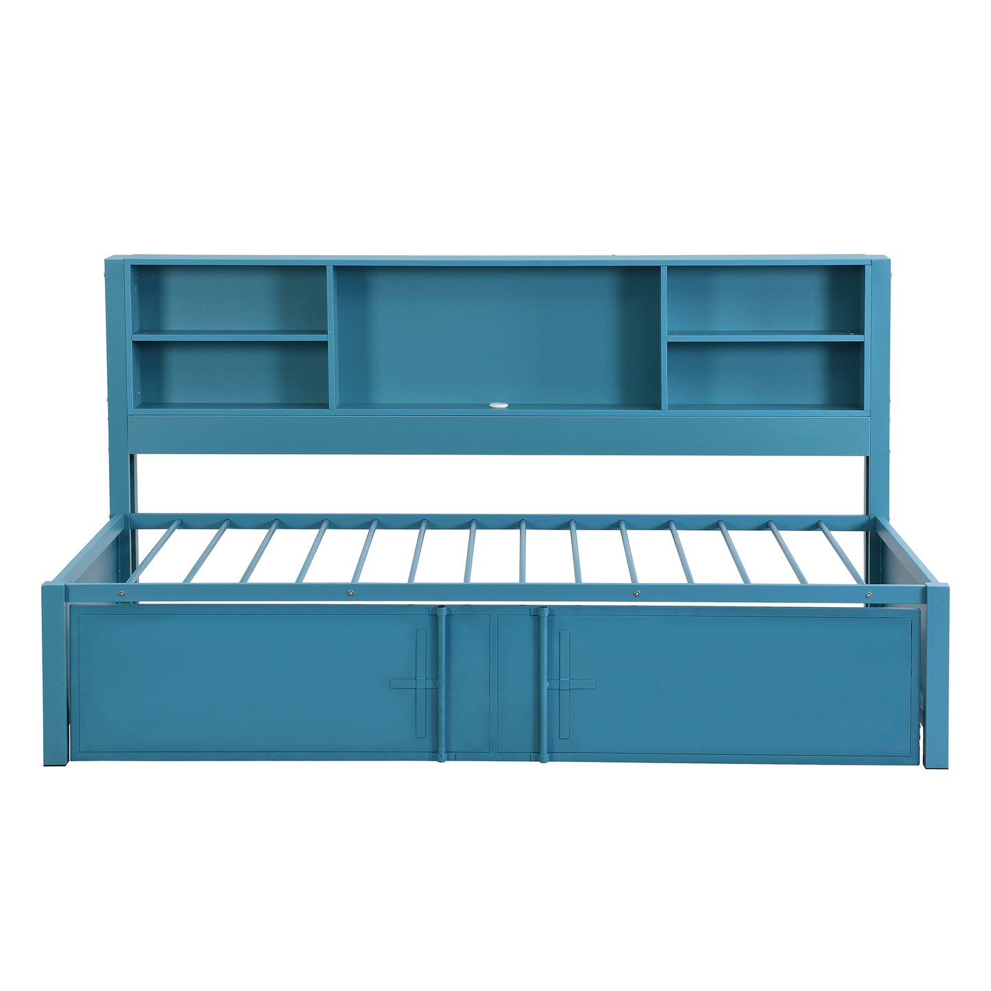 Metal Twin Size Daybed with Twin Size Trundle, Storage Shelves and USB Ports, Blue