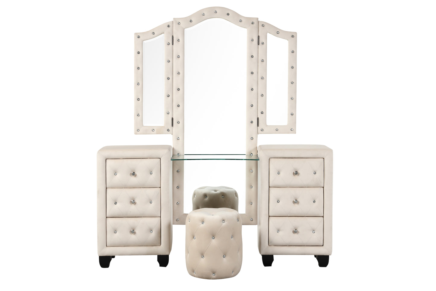 Hazel Modern Style Queen 5PC Vanity Bedroom Set with USB Ports & Made with Wood in Cream