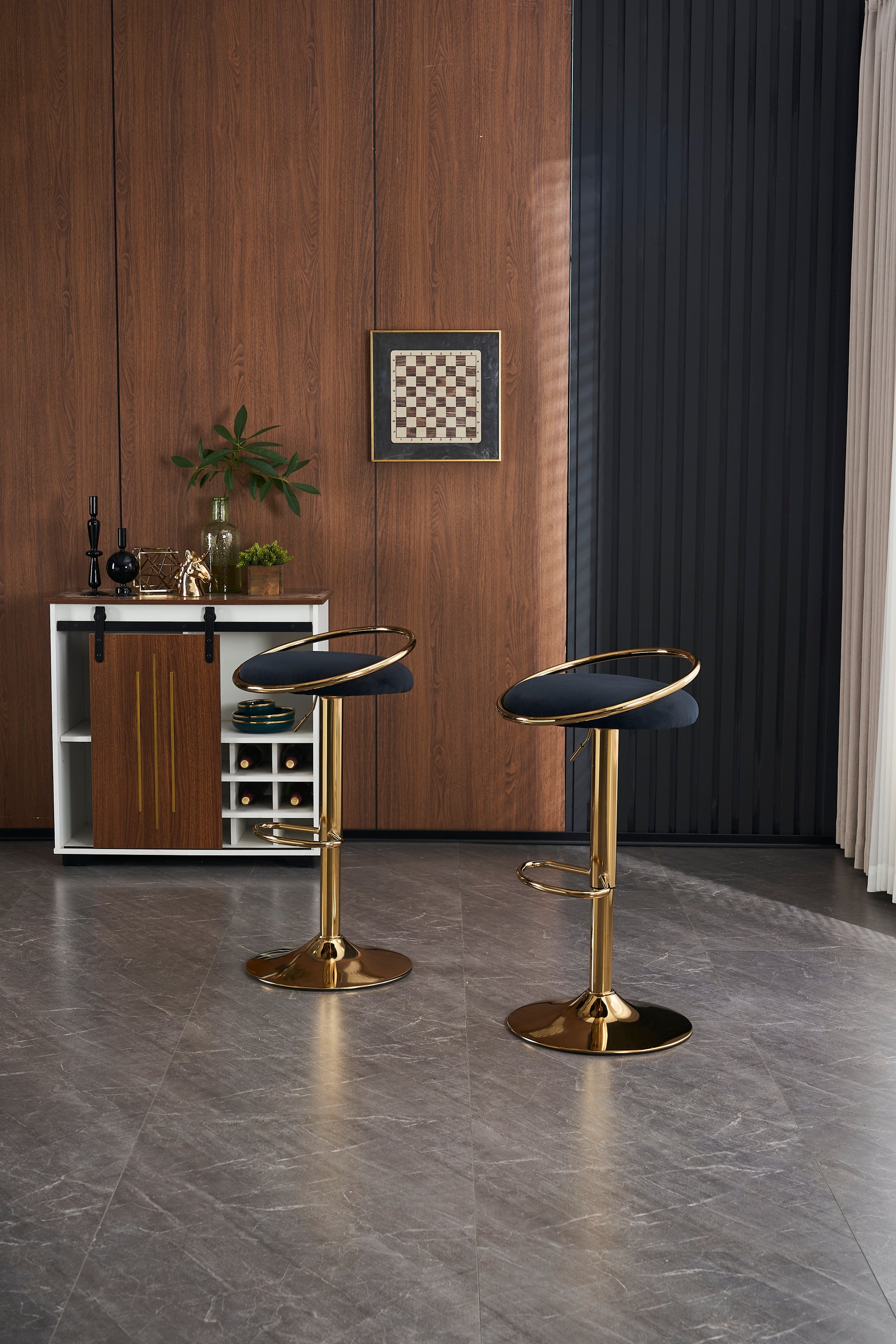 Bar Stools Set of 2 Counter Height  Adjustable velvet Padded 360° Swivel Bar Chairs  Modern Industrial Style Barstool for Home Kitchen Island(2PCS/CTN) - Enova Luxe Home Store